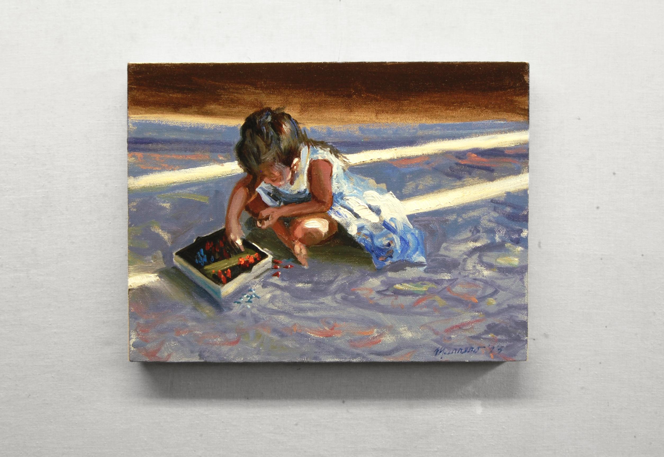 <p>Artist Comments<br>Artist Onelio Marrero shows an endearing image of his granddaughter playing with a Lite-Briteâ€”a toy first popularized in the late 1960s. As he paints her quietly playing, the image of Sargent's work, 