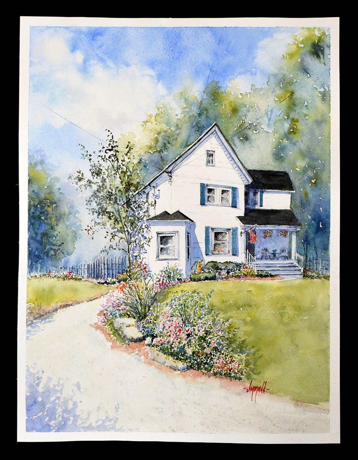 <p>Artist Comments<br />Artist Judy Mudd references one of the several houses she saw while on a waking tour. Included in a garden show near her home, the house features a beautiful backyard garden. 