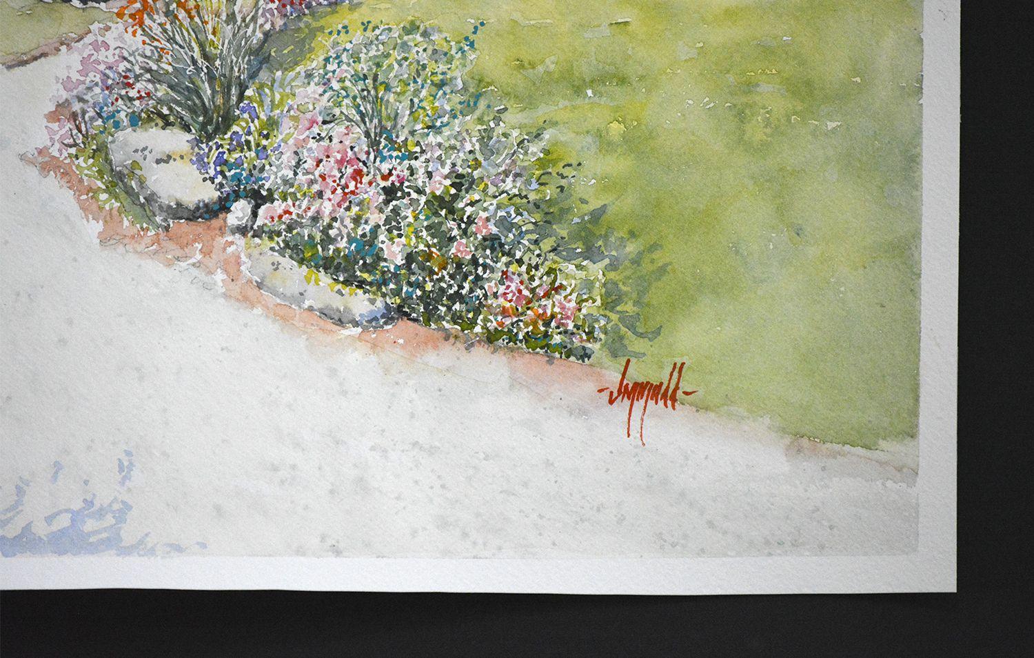 <p>Artist Comments<br />Artist Judy Mudd references one of the several houses she saw while on a waking tour. Included in a garden show near her home, the house features a beautiful backyard garden. 