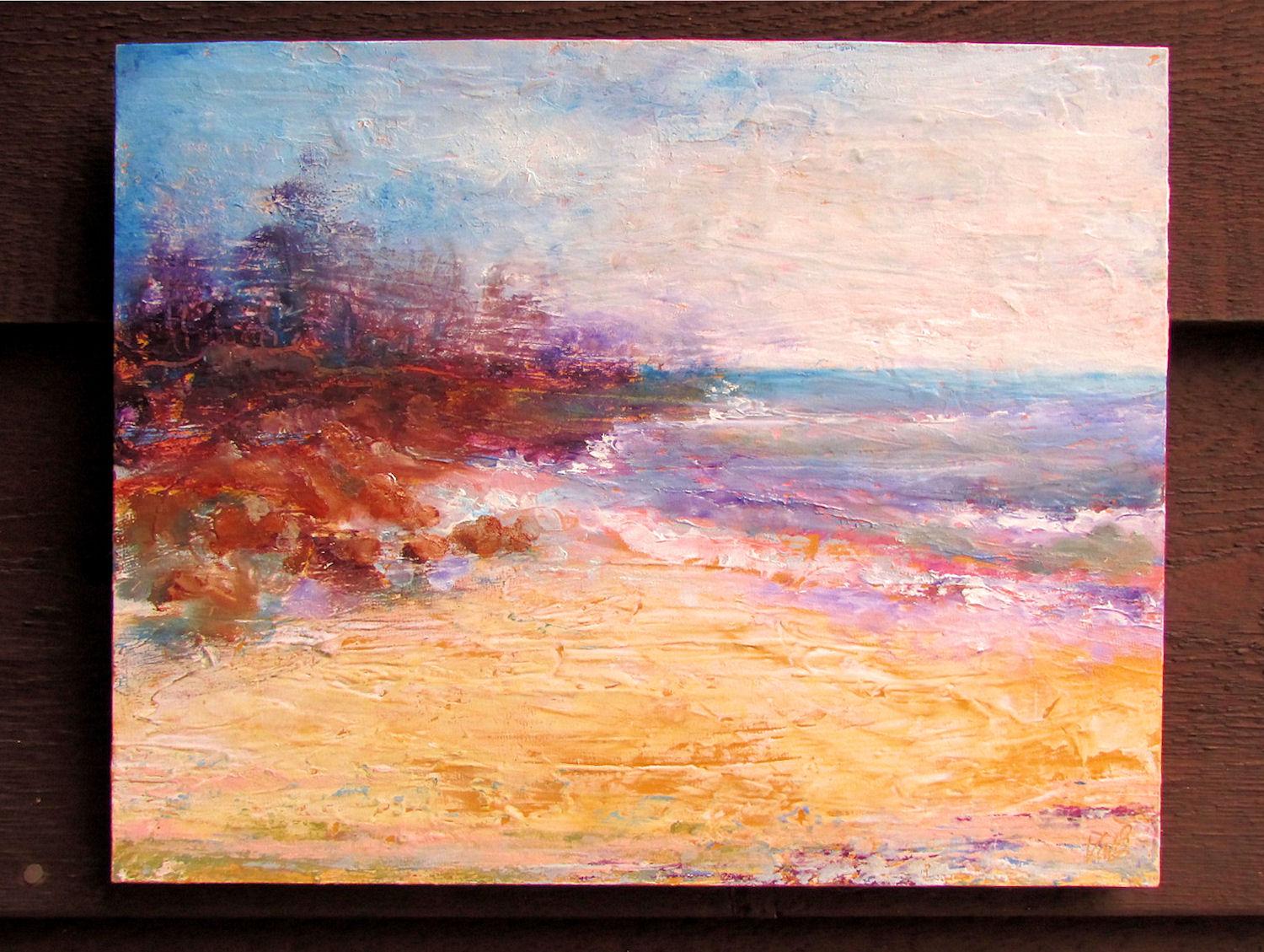 <p>Artist Comments<br>Artist Valerie Berkely presents a dreamy summer seascape. The warm color palette and gentle movements stir sun-soaked memories and carefree beach vacations. With her finger painting technique, Valerie applies a special