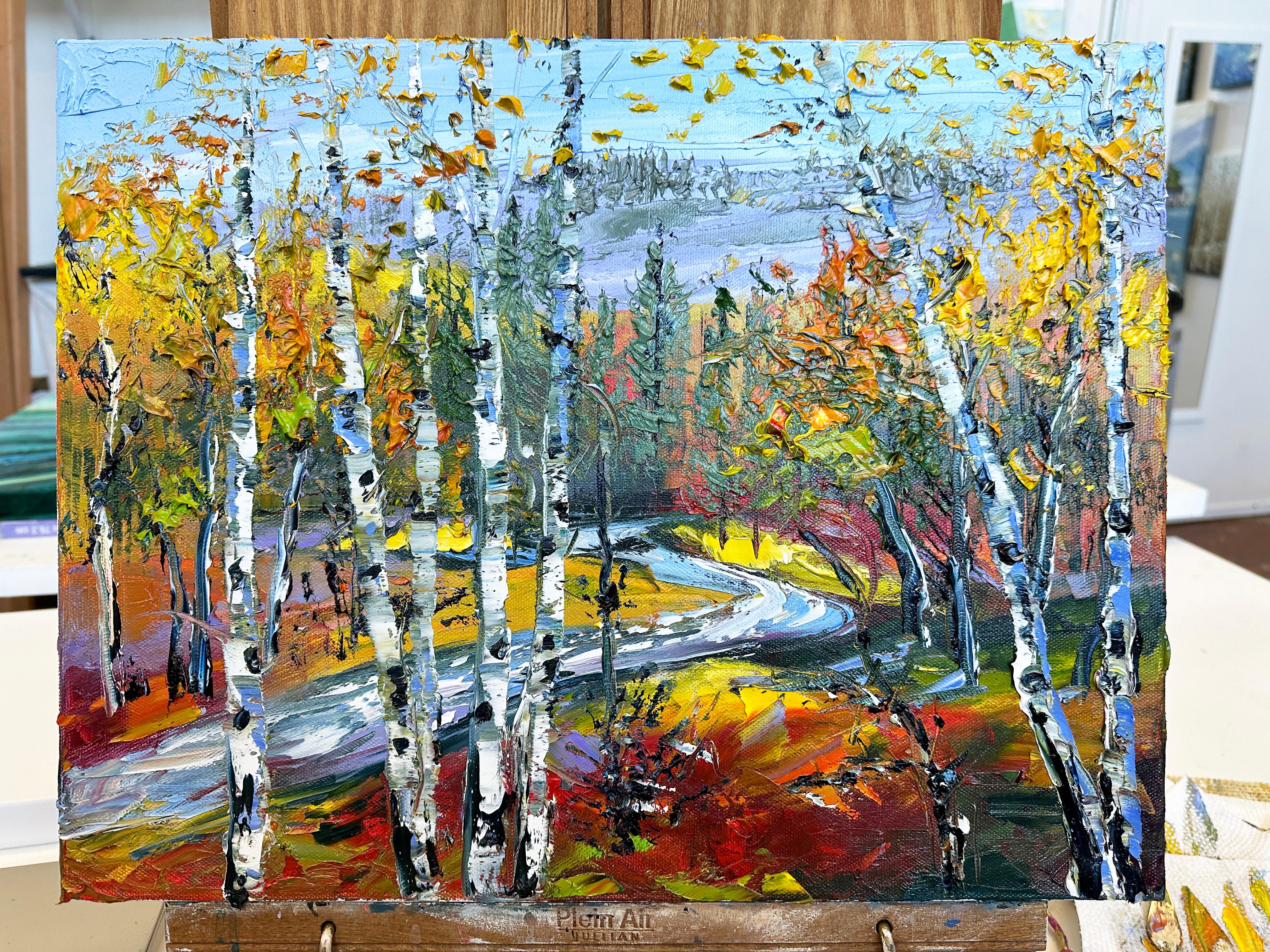 <p>Artist Comments<br>Artist Lisa Elley shows her signature palette knife trees textured with deep impasto strokes. The foliage exhibits subtle movement and richness in colors. Lisa's paint application evokes the serenity of mountain landscapes on a