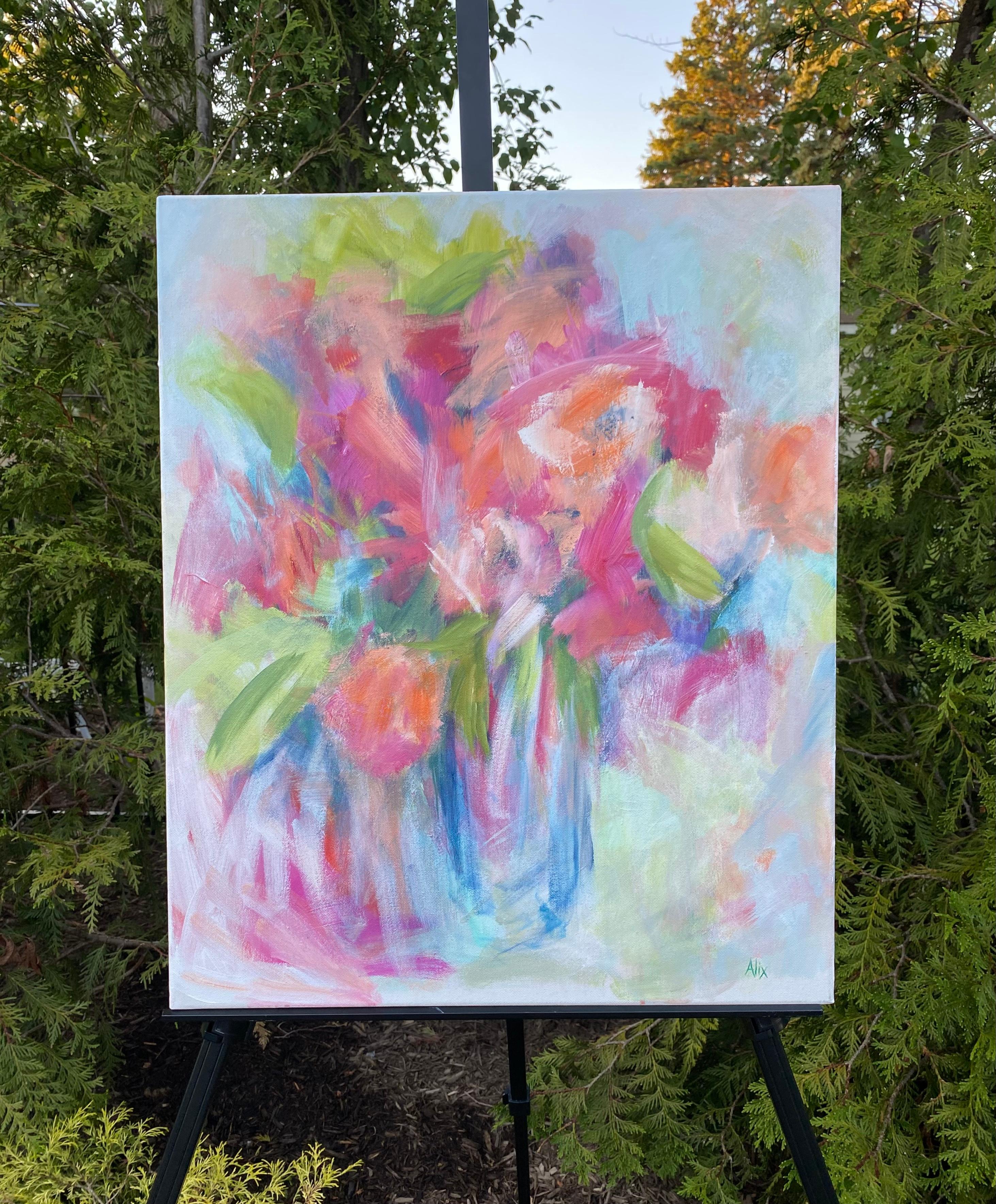 <p>Artist Comments<br>Artist Alix Palo renders an expressive still life of colorful flowers within a glass vase. The dynamic brushstrokes breathe life into the piece, capturing the bouquet's energy and movement. The composition bursts with soft