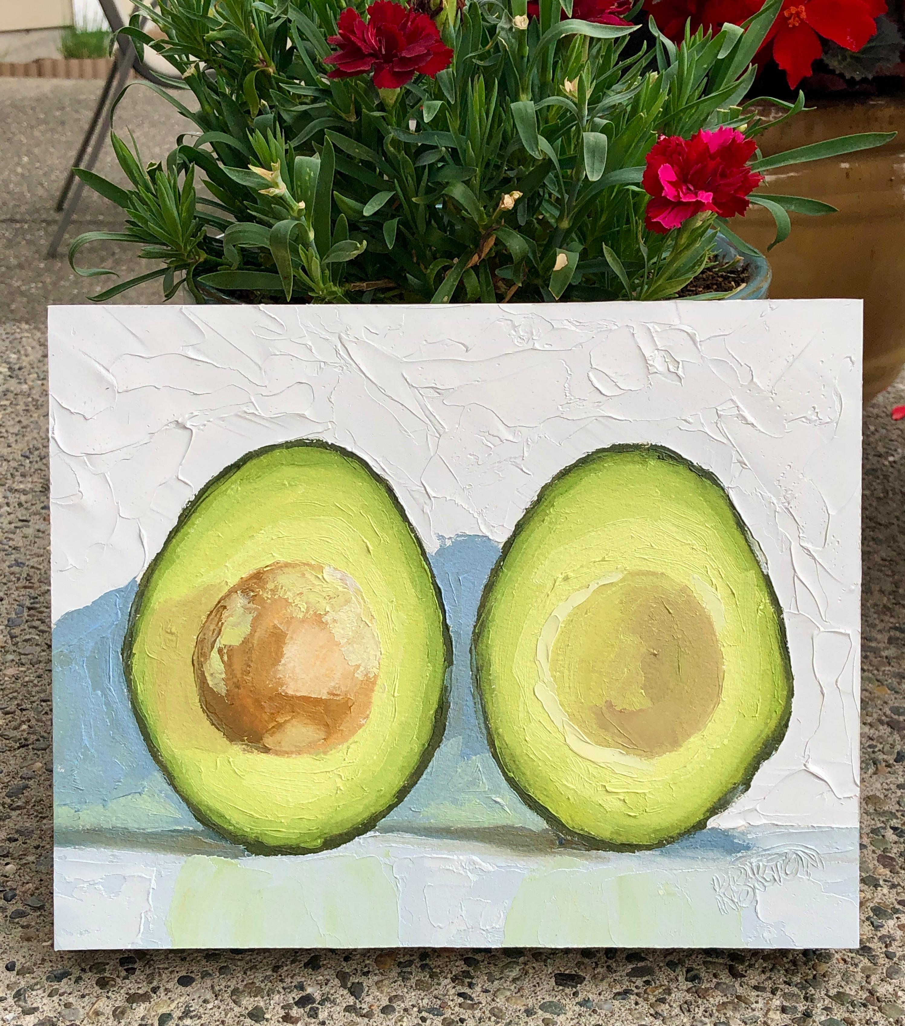 Avocados, Oil Painting - Beige Still-Life Painting by Karen Barton