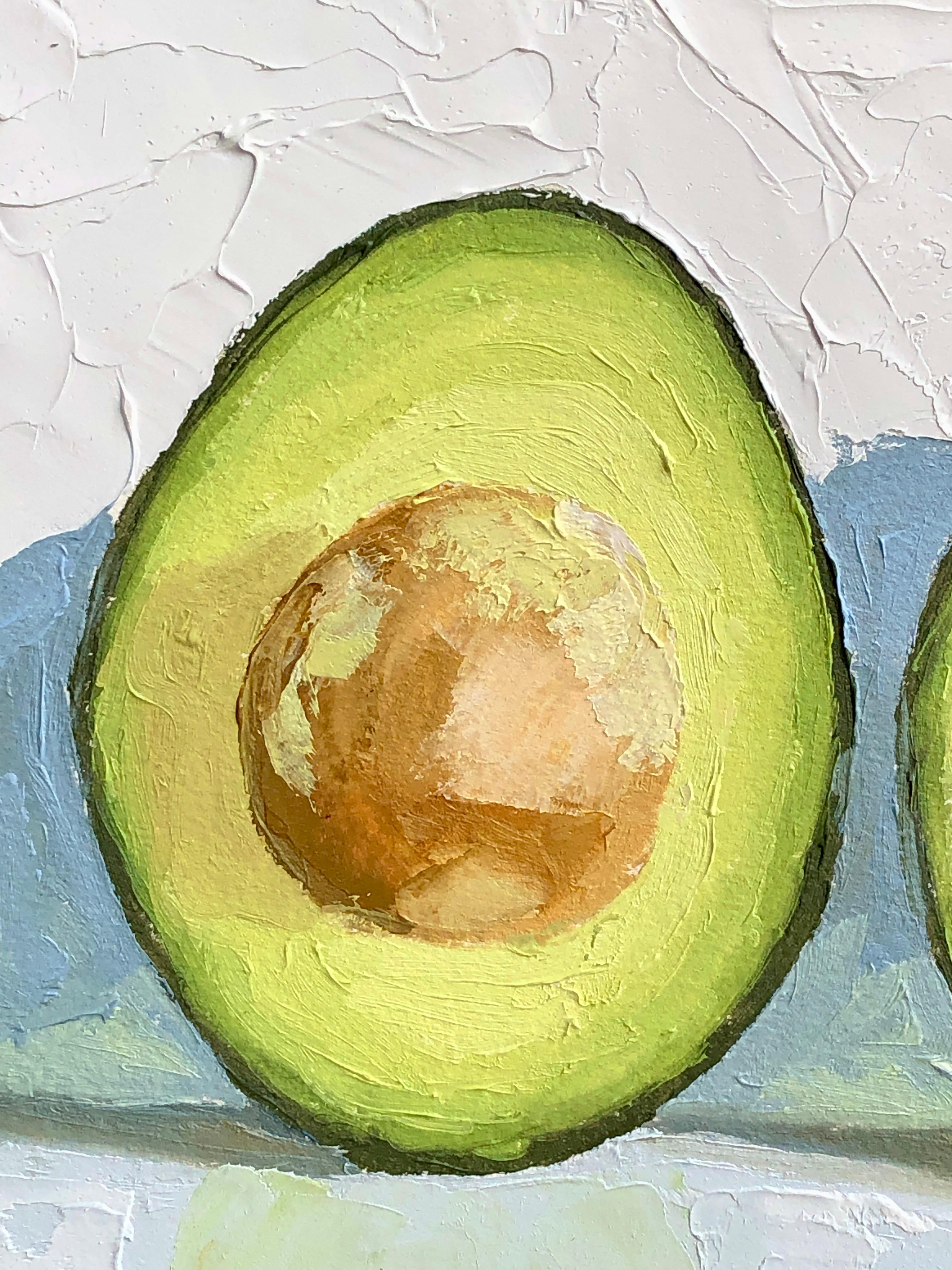 <p>Artist Comments<br>Artist Karen Barton displays a luscious still life of avocado halves set against a softly textured white backdrop. With skillful brushstrokes and palette knife techniques, Karen captures the fruit's velvety smoothness and rich