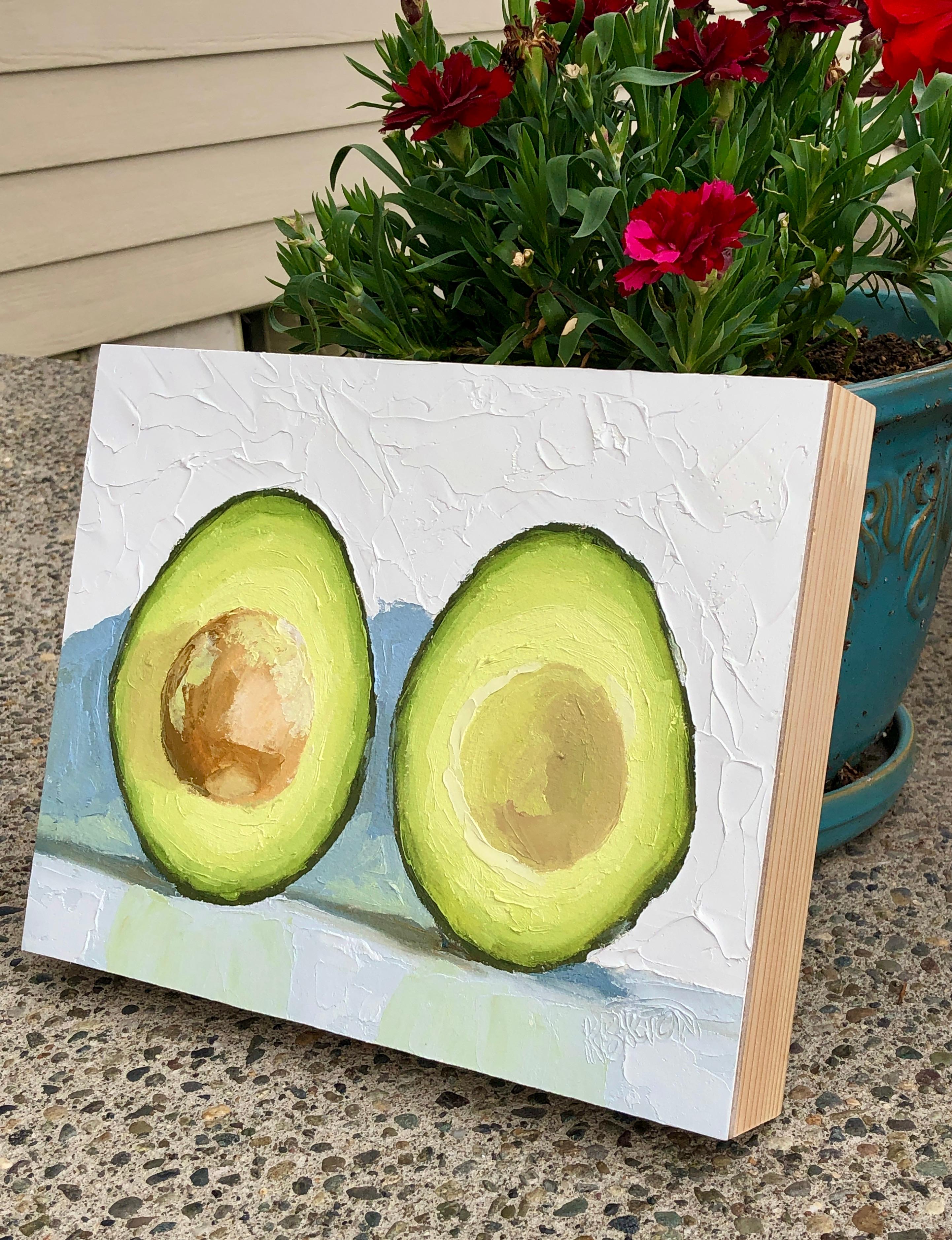 Avocados, Oil Painting - Beige Still-Life Painting by Karen Barton
