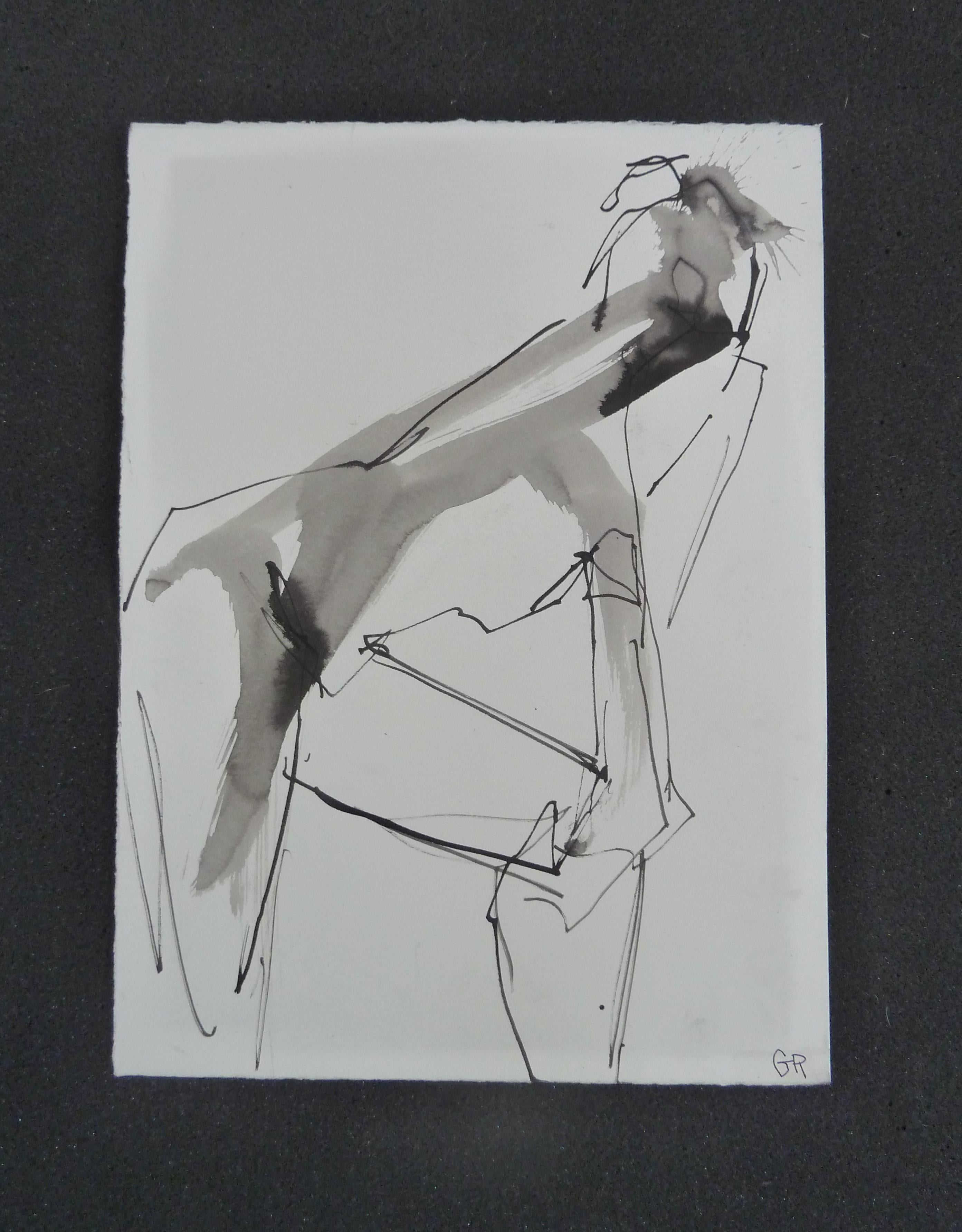 Gestische Tintenwaschung #52, Abstraktes Gemälde (Grau), Nude, von Gail Ragains