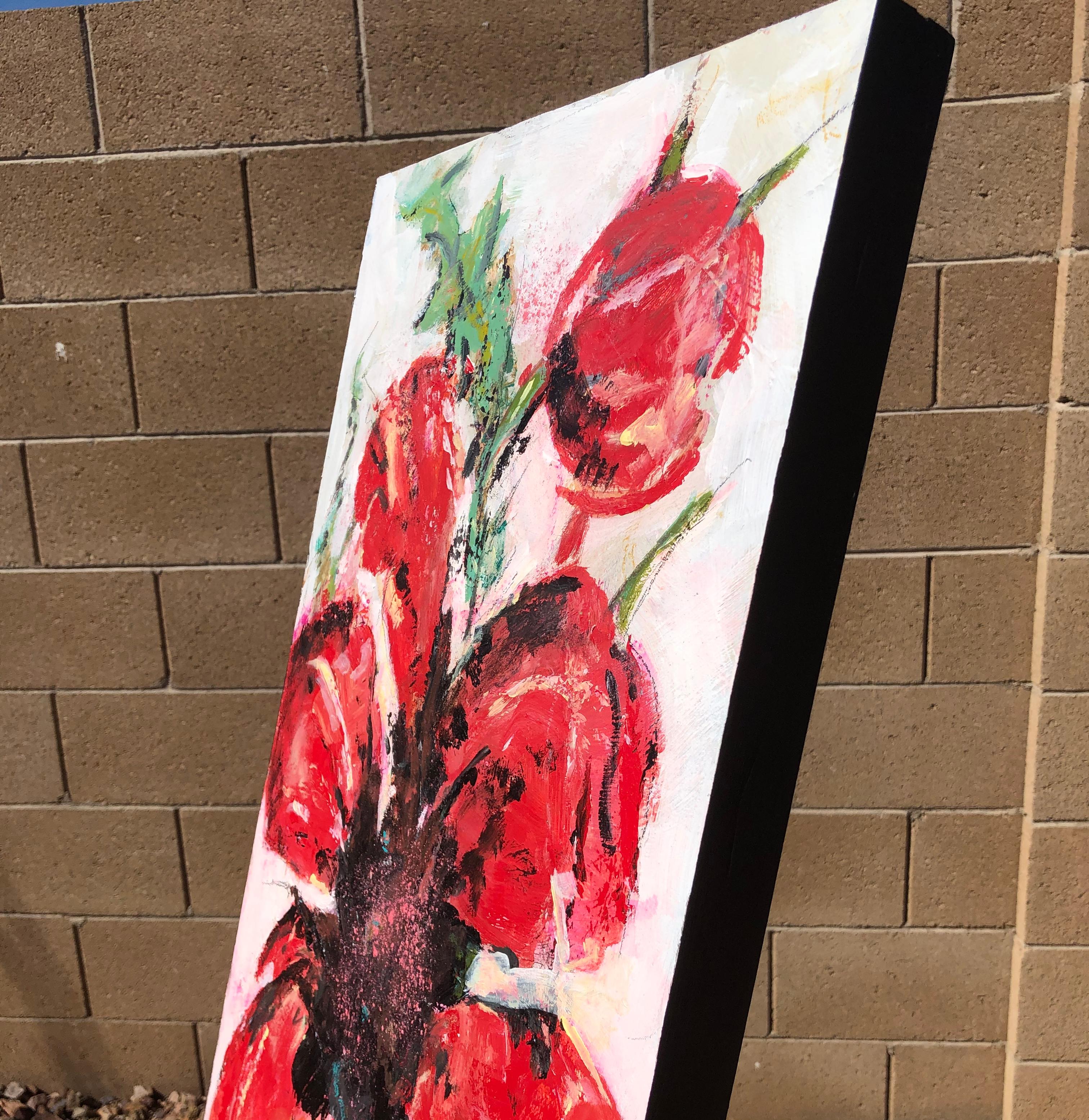 Rote Mohnblumen, Originalgemälde – Painting von Sharon Sieben