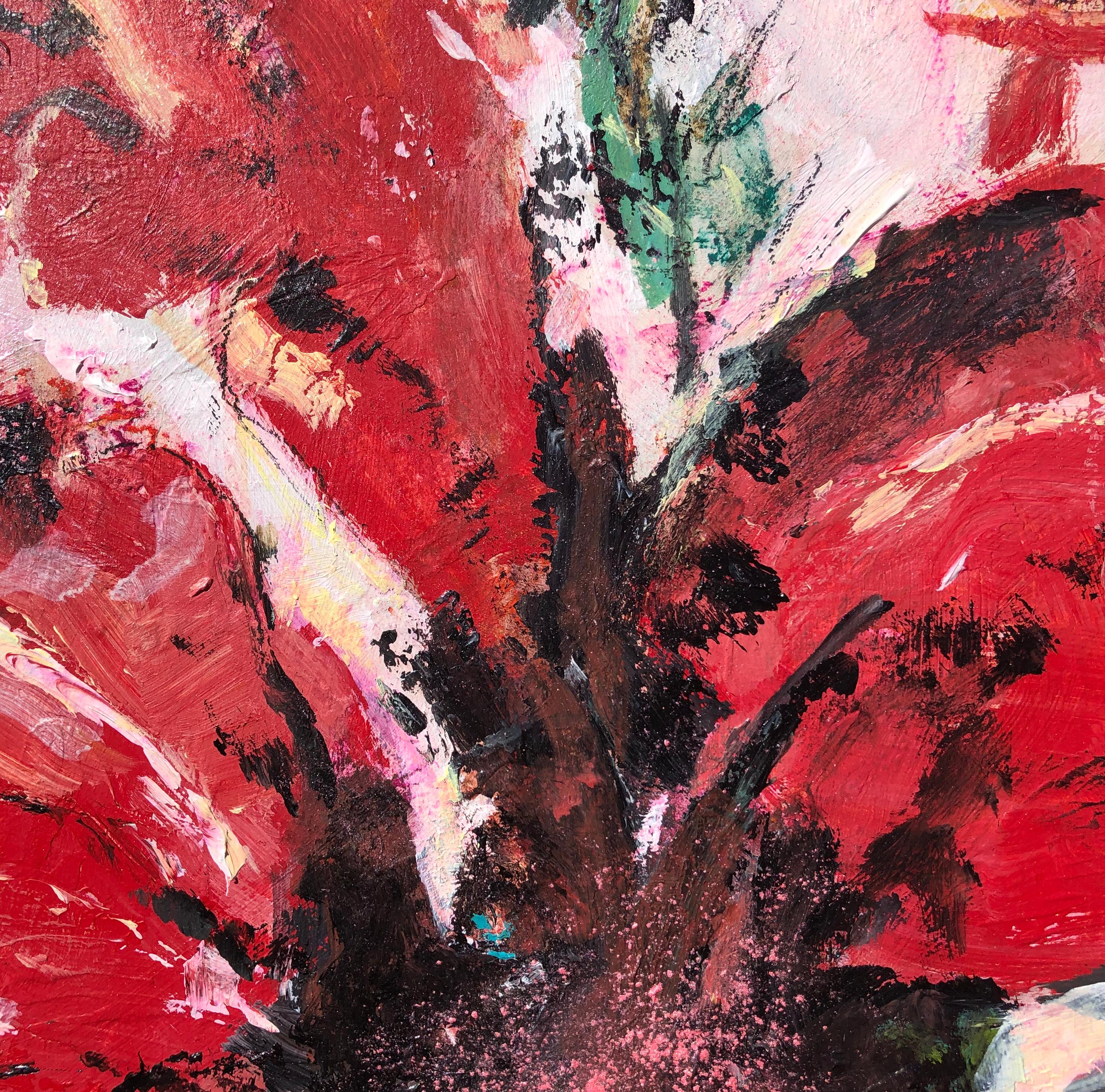 Rote Mohnblumen, Originalgemälde (Beige), Still-Life Painting, von Sharon Sieben