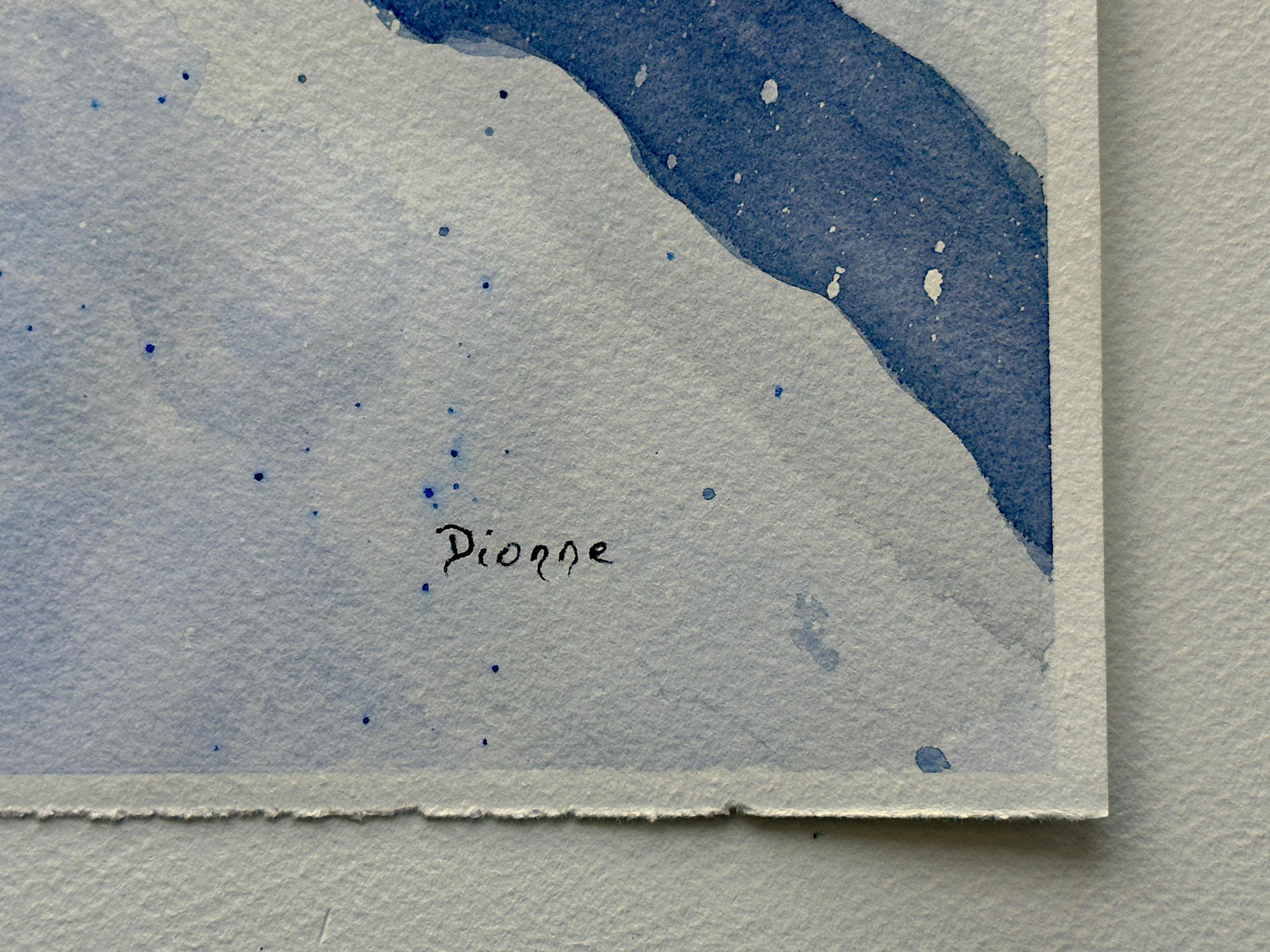 <p>Artist Comments<br />Artist Maurice Dionne shows a view of the Rocky Mountains under a thick layer of snow. The skier, enticed by the vast expanse of pristine white powder, gracefully descends through the enchanting terrain. The frost-kissed