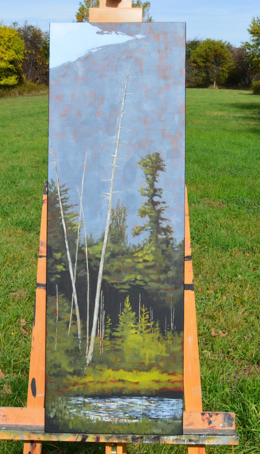 Adirondack, Oil Painting - Gray Landscape Painting by David Thelen