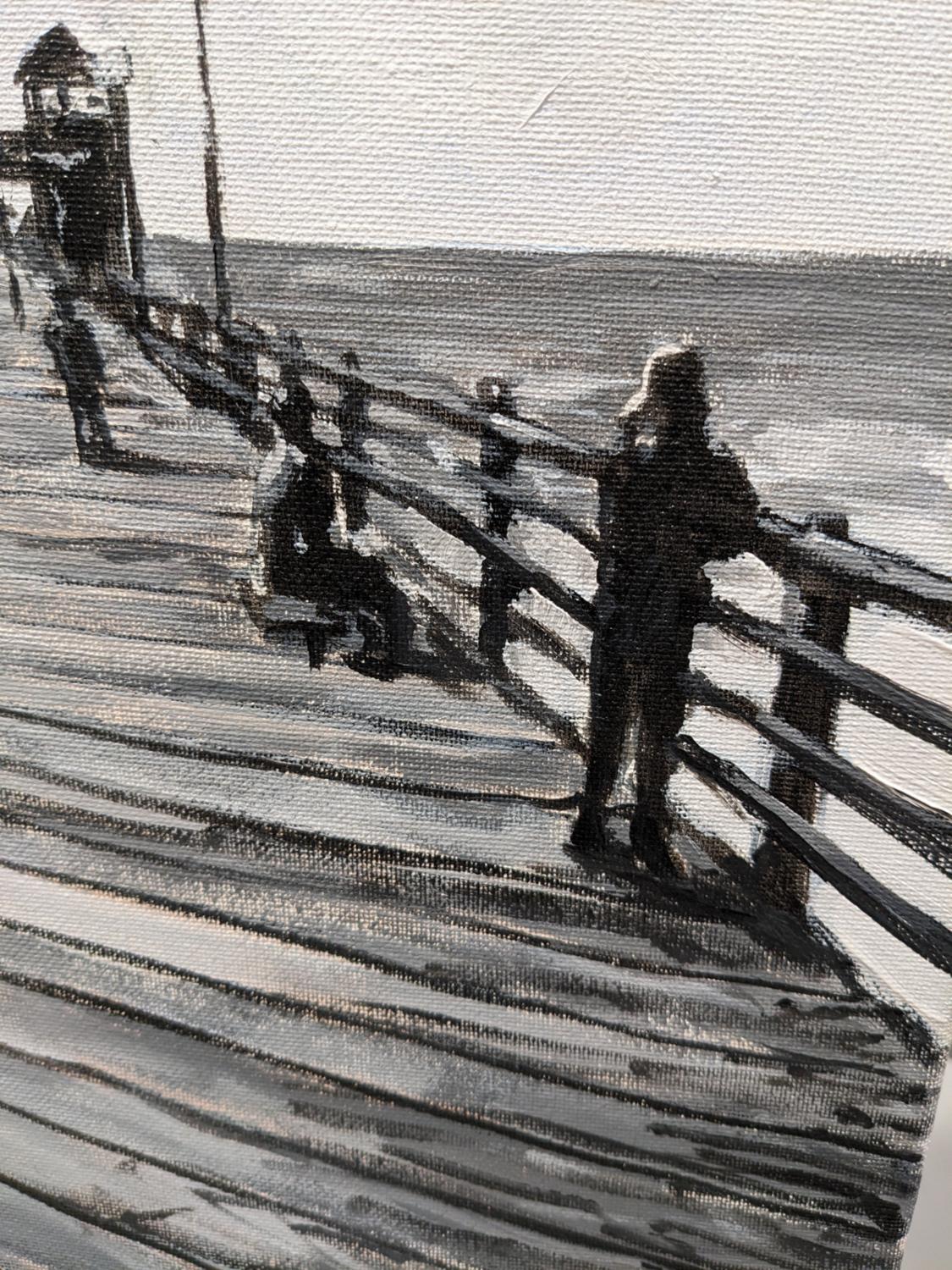 Oceanside Pier in Black and White, Original Painting For Sale 2