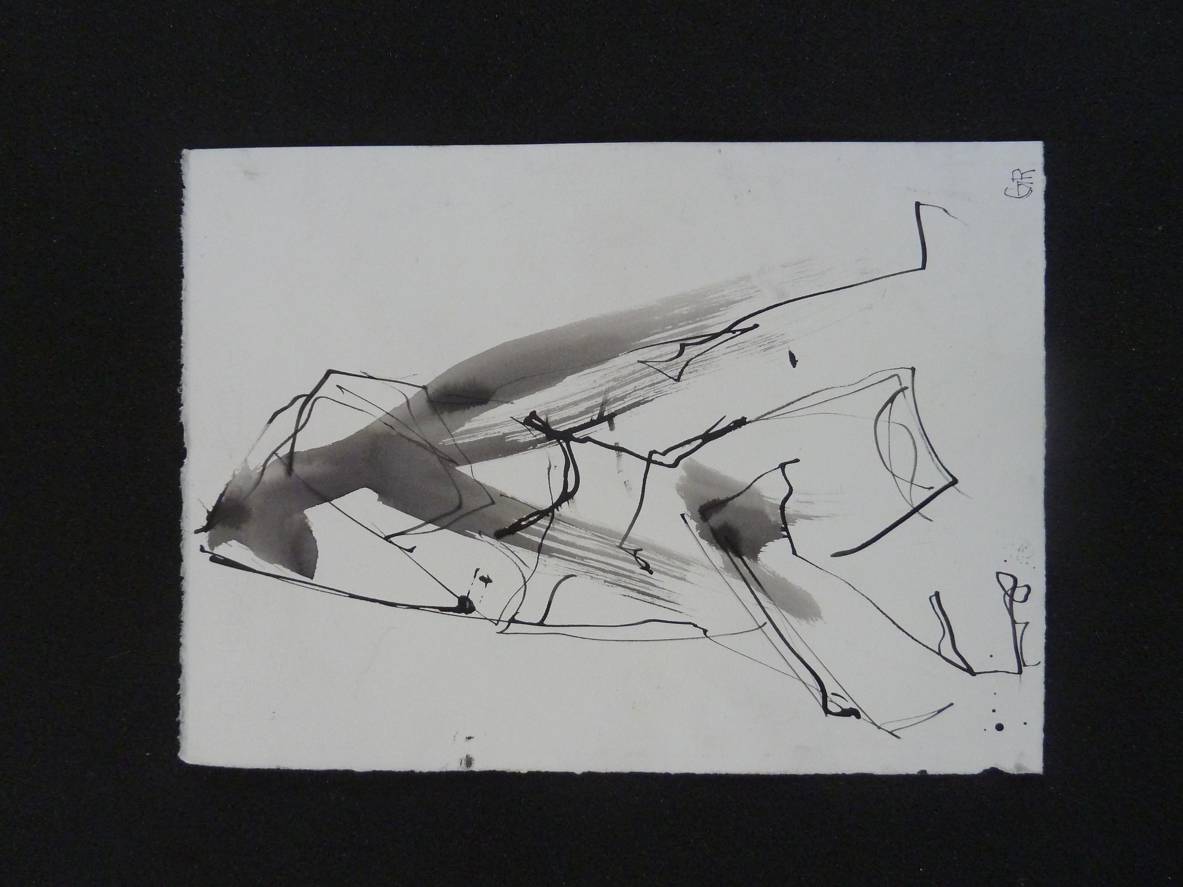 Christina, Abstraktes Gemälde (Grau), Abstract Drawing, von Gail Ragains