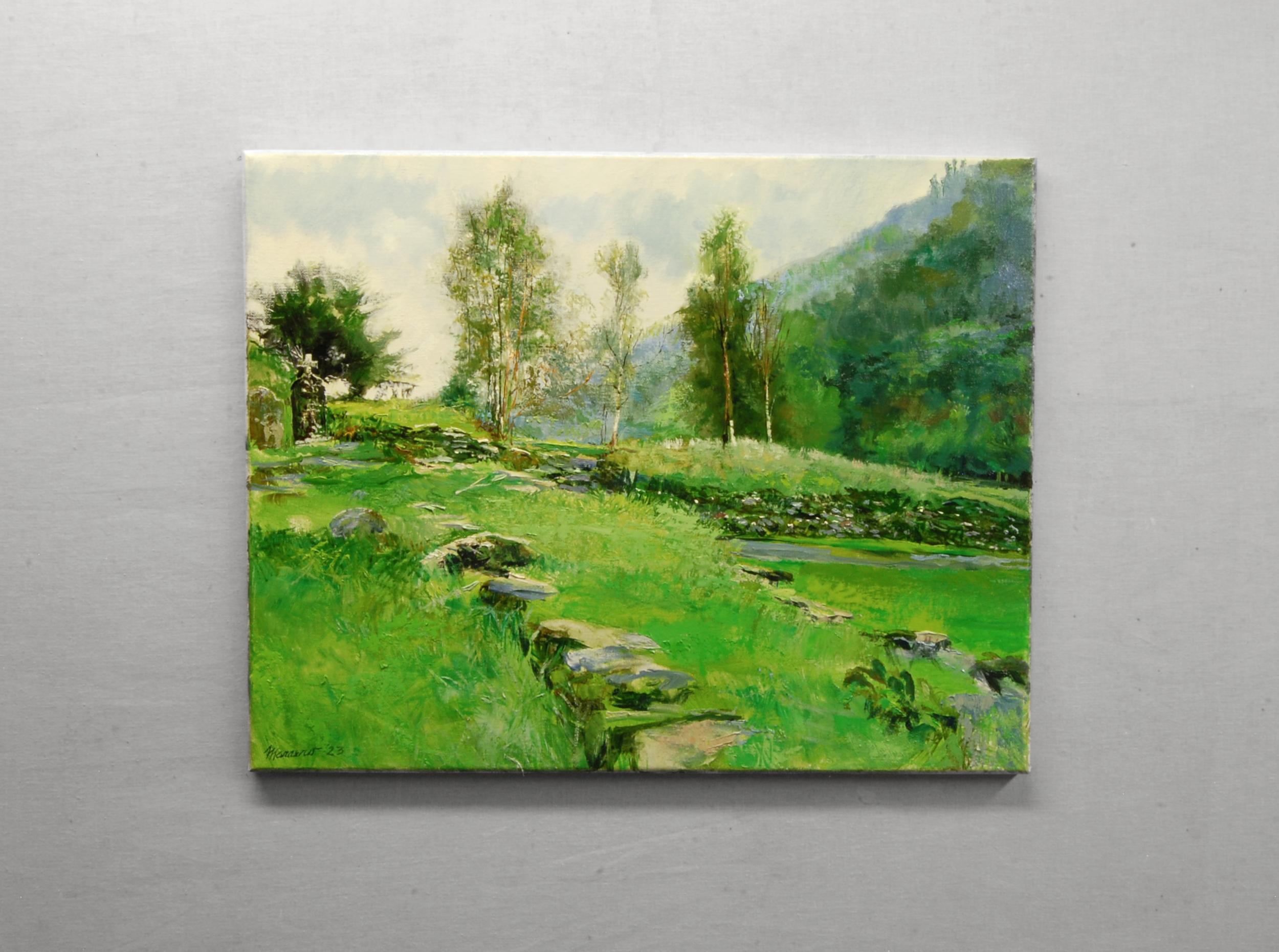 <p>Artist Comments<br>As low-lying clouds blanket the surrounding hills, artist Onelio Marrero captures the tranquil allure of the Glendalough Monastery in Ireland on a rainy day. 