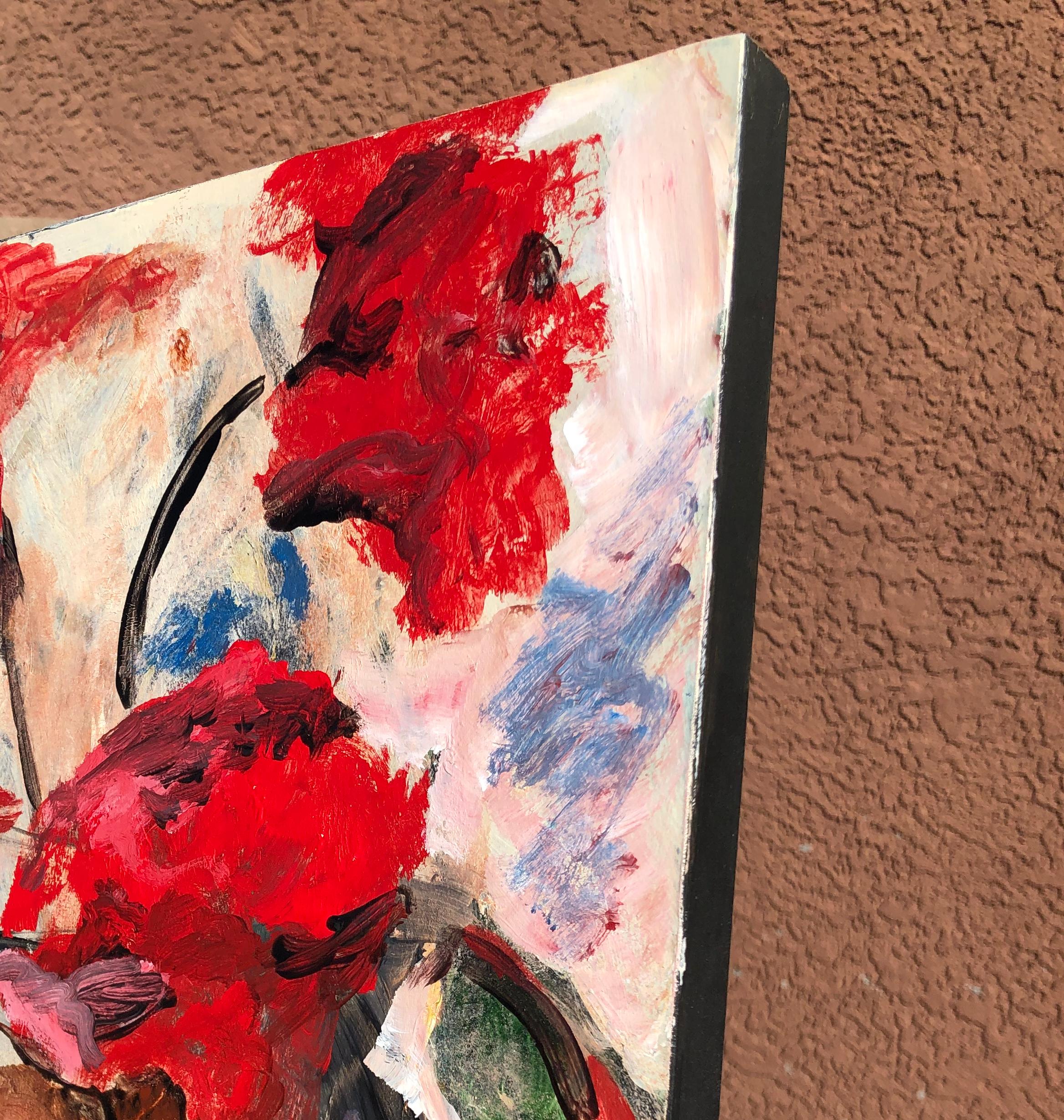 rouge en fleurs, peinture originale - Painting de Sharon Sieben