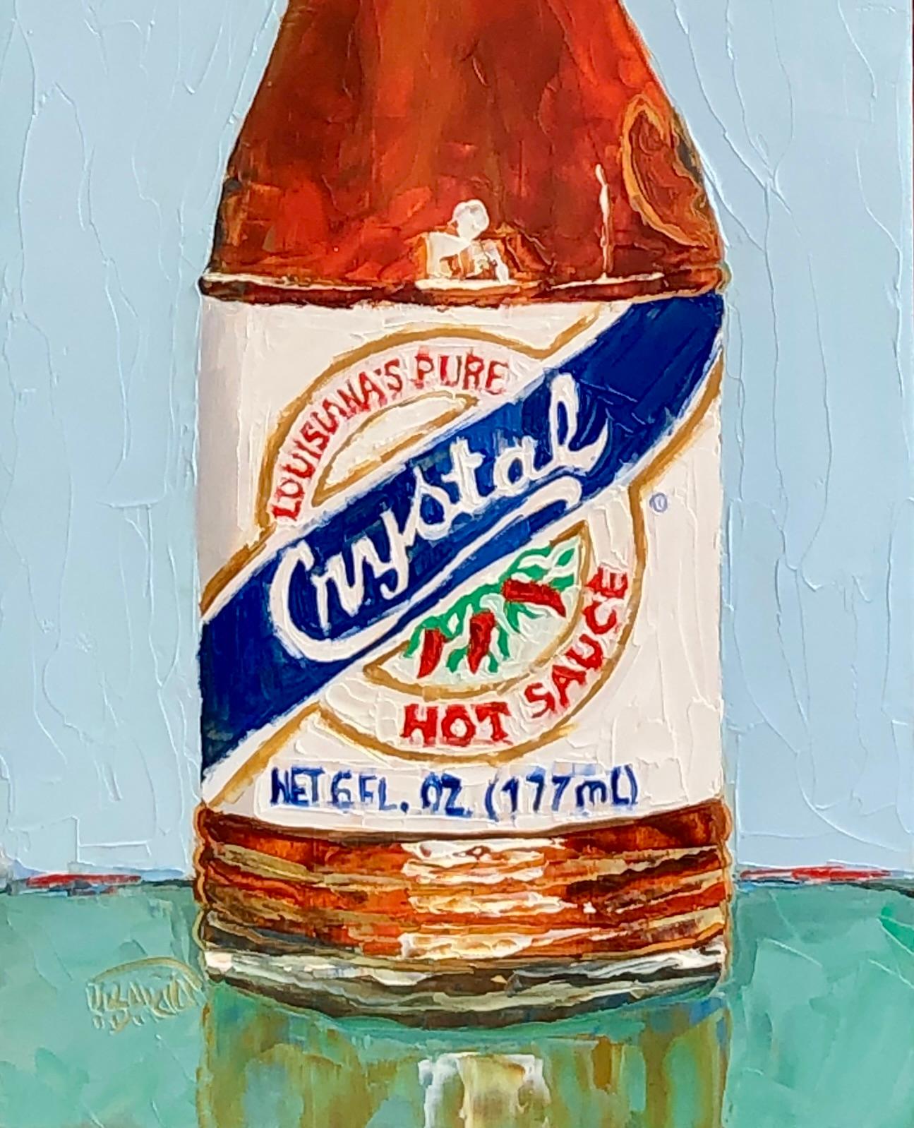 Hot Sauce aus Kristallkristall, Ölgemälde (Blau), Still-Life Painting, von Karen Barton