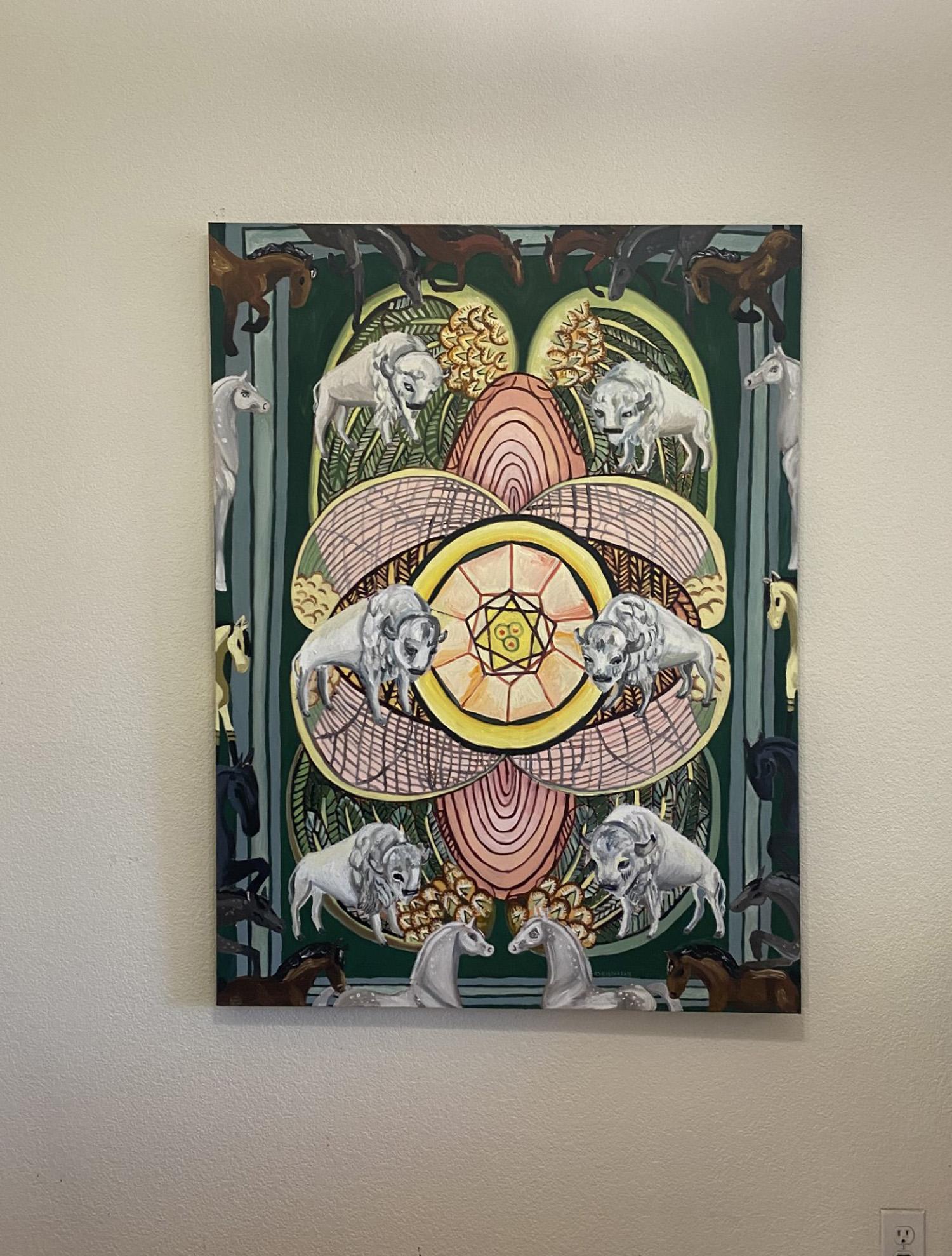 Six de Pentacles, peinture à l'huile - Surréalisme Painting par Rachel Srinivasan