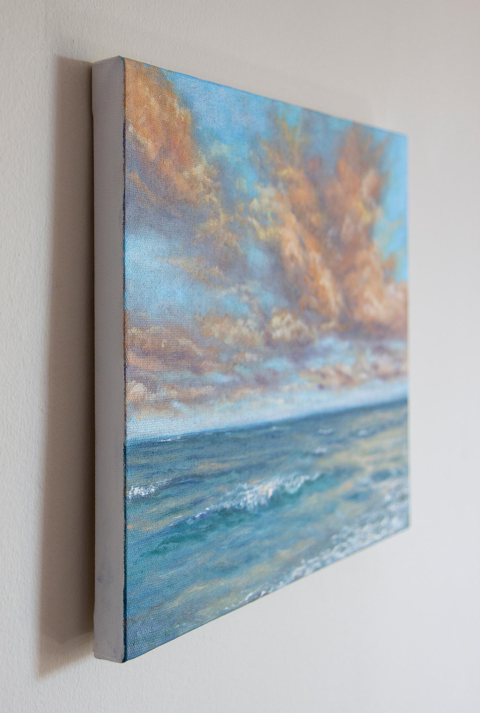 <p>Artist Comments<br />Artist Olena Nabilsky loves painting fleeting moments in nature. She captures the fluffy, silvery pink clouds drifting over a calm blue ocean. The water mirrors the soft hues from above, embracing light and delicate shades