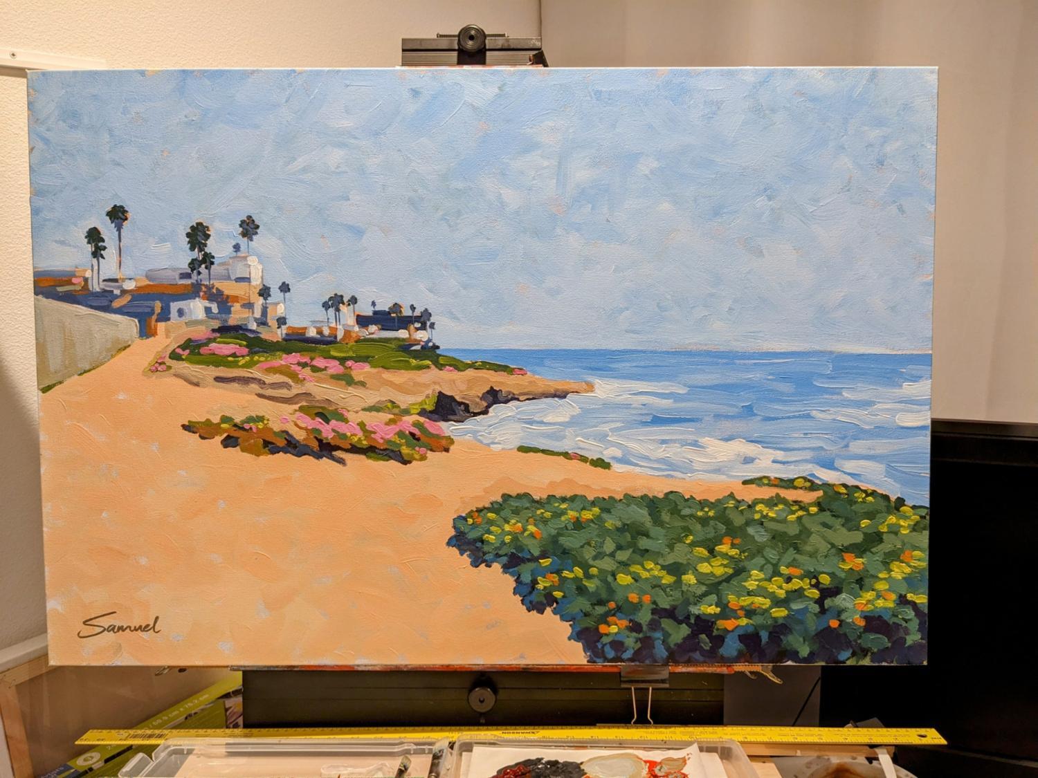 La Jolla Ocean View Walk, Original Painting - Impressionist Art by Samuel Pretorius