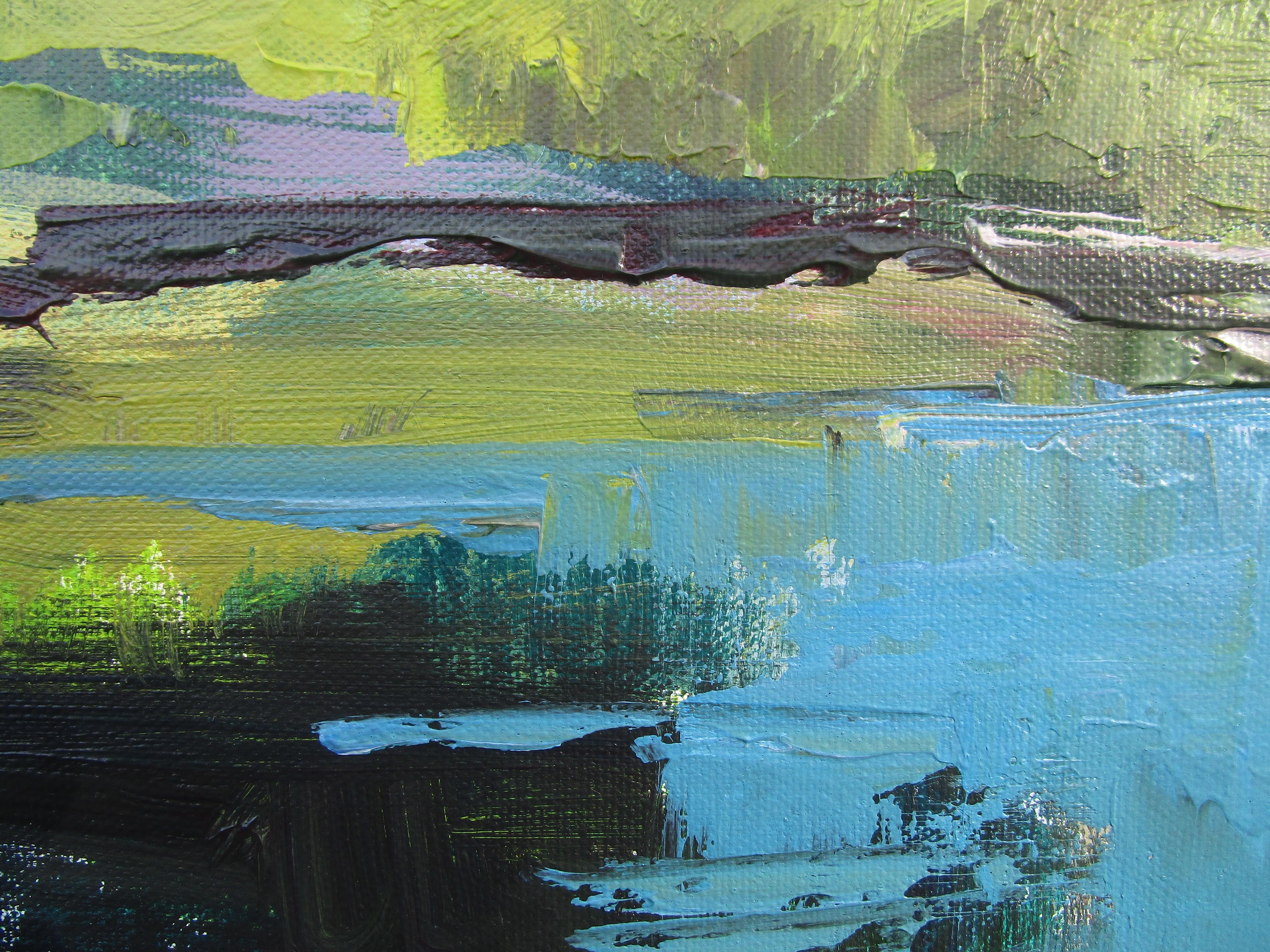 <p>Kommentare des Künstlers<br>Das Gemälde zeigt einen ruhigen Teich inmitten üppigen Grüns. Mit seinen ausdrucksstarken Pinselstrichen vermittelt das Werk Bewegung und einen kühnen Kontrast von Komplementärfarben, was den visuellen Reiz erhöht. Der