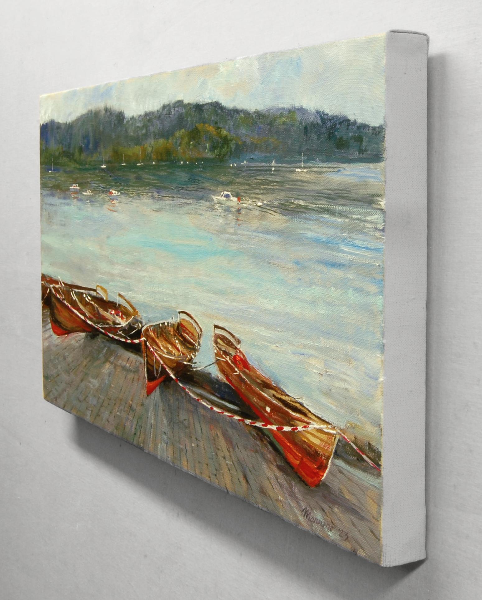 Skiffs at Lake Windermere, Oil Painting - Impressionist Art by Onelio Marrero