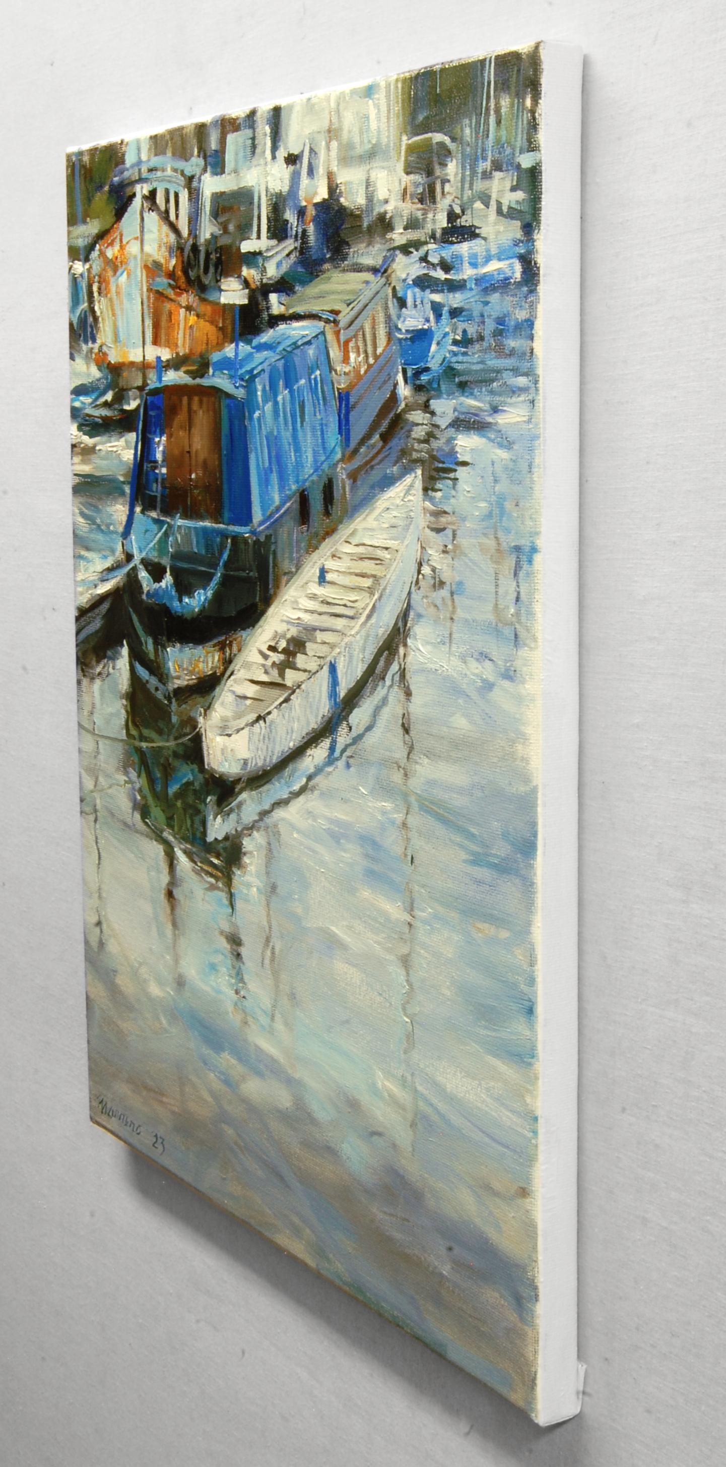 Il molo, Waterford, Pittura a olio - Painting di Onelio Marrero
