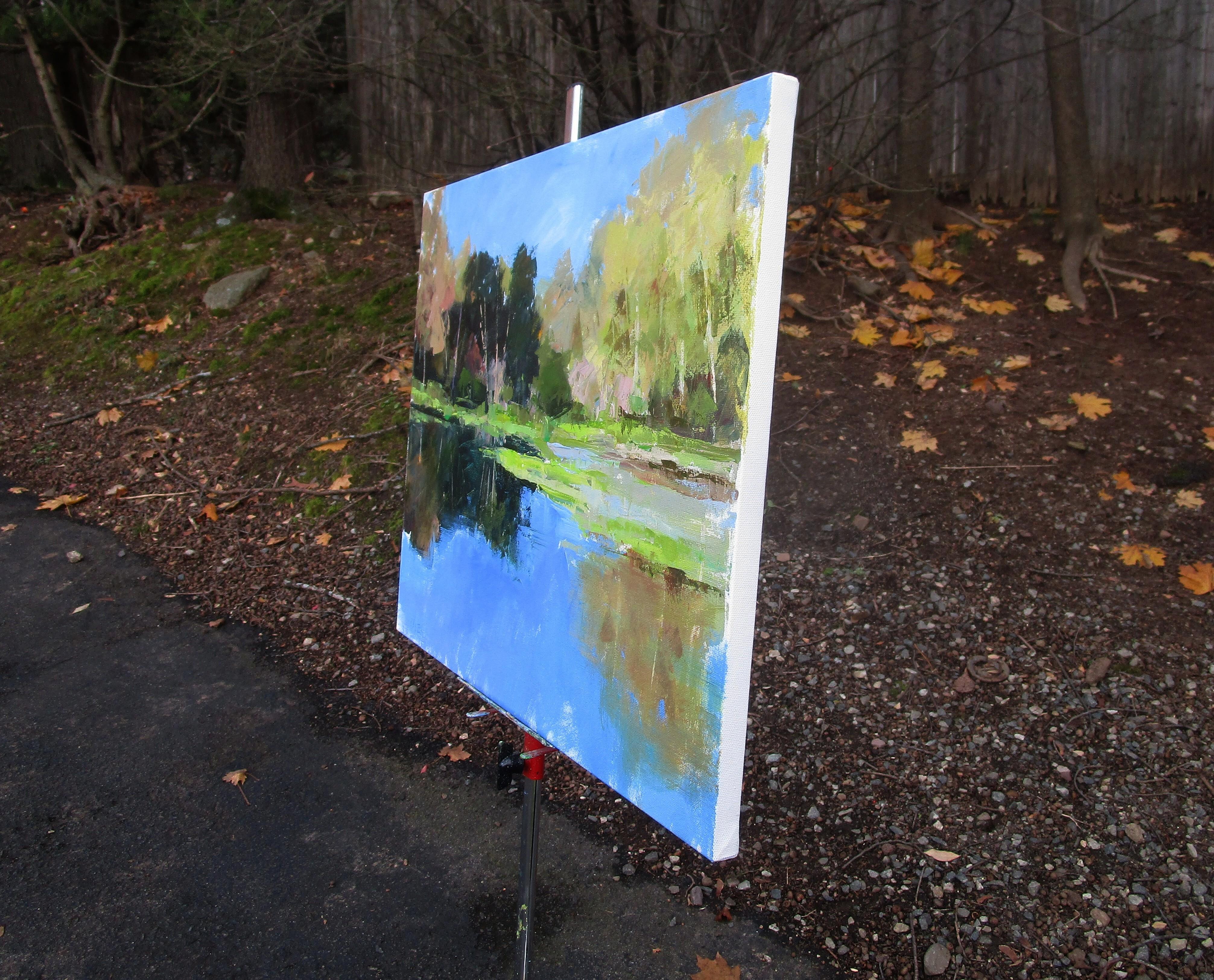 <p>Artist Comments<br>A serene lake reflects the blue sky and surrounding trees on its still surface. The foliage portrays the changing season, from the bright summer day to cool autumn winds. Painted with a palette knife and brush, the subtle