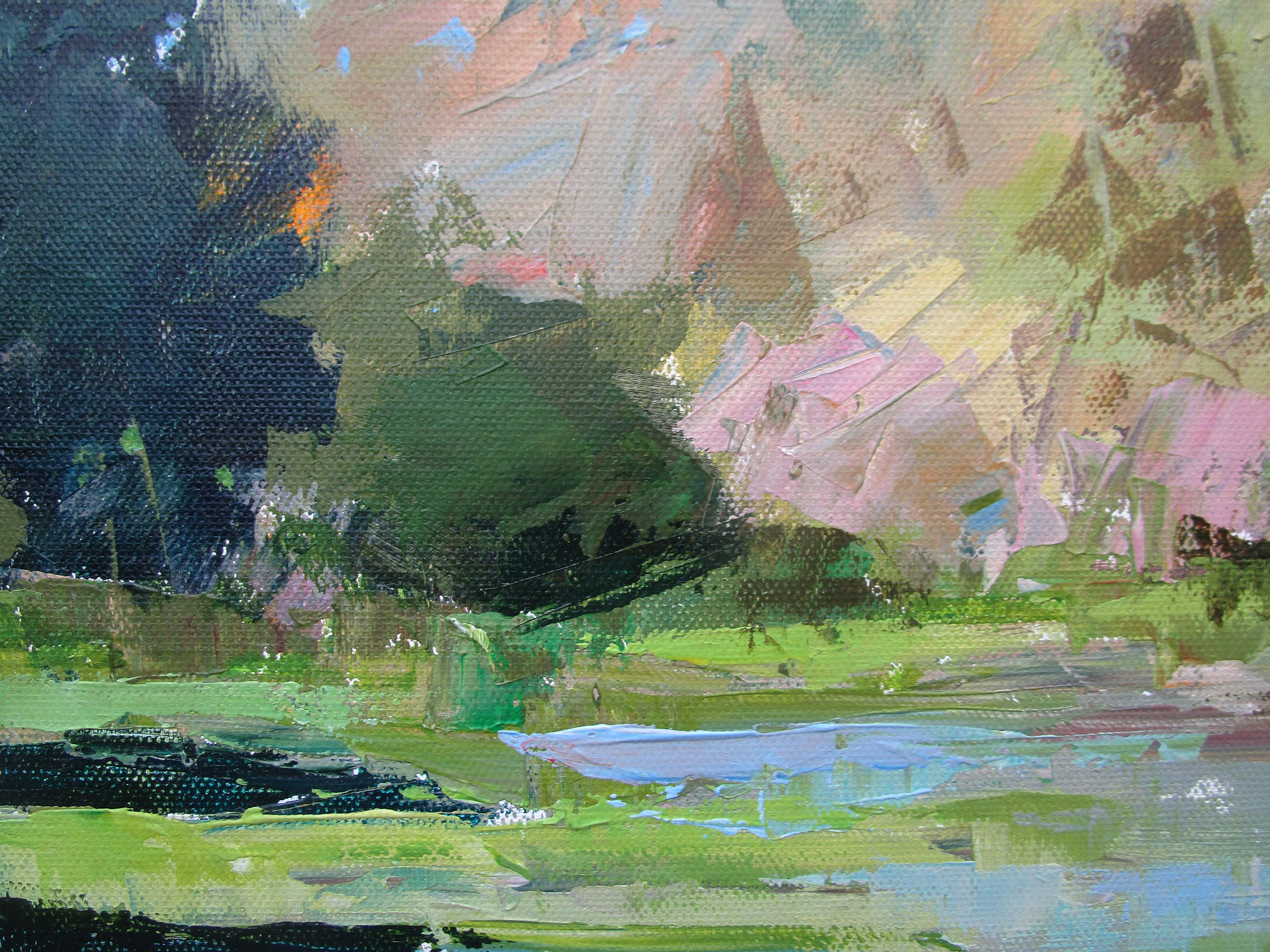 <p>Kommentare des Künstlers<br>Ein ruhiger See spiegelt den blauen Himmel und die umliegenden Bäume auf seiner stillen Oberfläche wider. Das Laub spiegelt den Wechsel der Jahreszeiten wider, vom hellen Sommertag bis zum kühlen Herbstwind. Mit