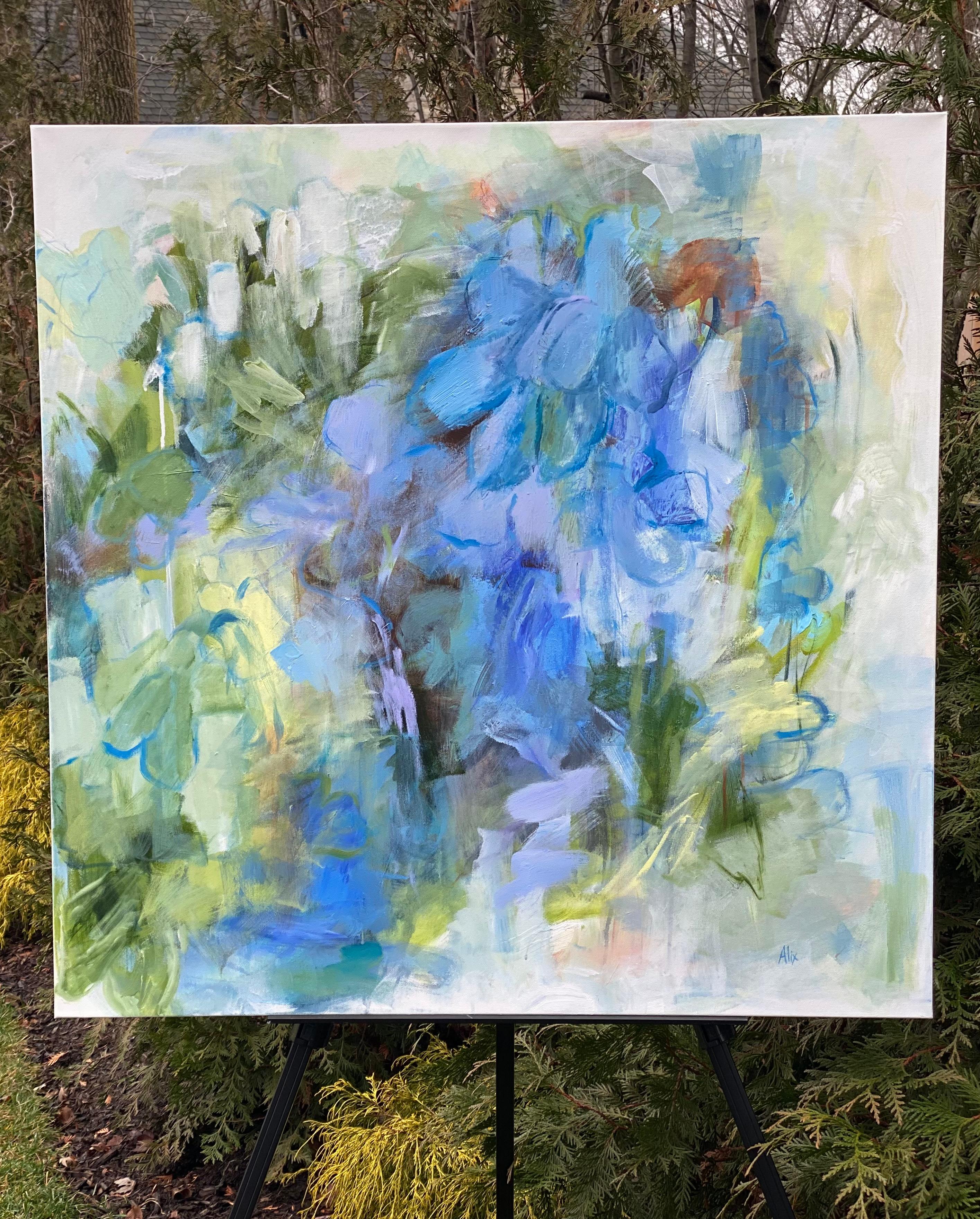 Blaue Hydrangea-Echos, Abstraktes Gemälde im Angebot 1
