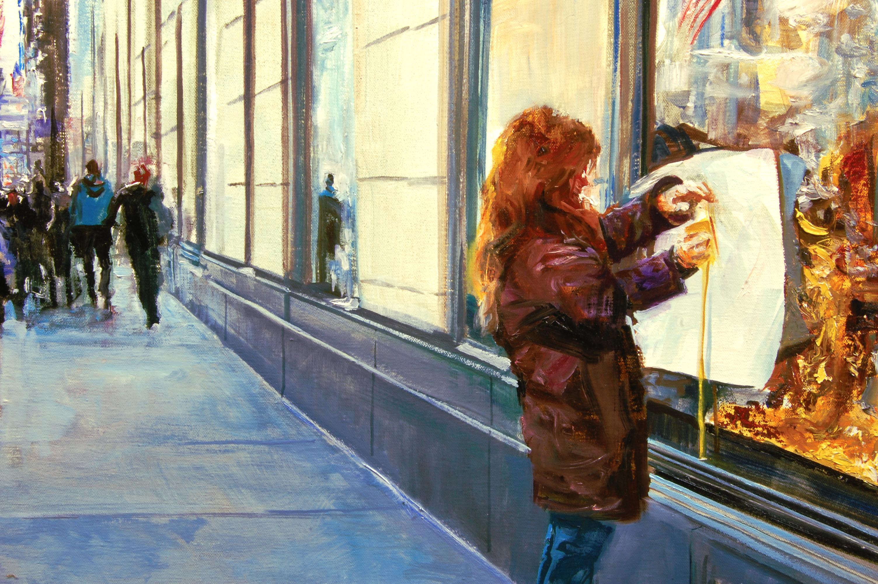 <p>Kommentare des KünstlersDer Künstler Onelio Marrero lässt sich inspirieren, indem er andere Künstler bei der Arbeit beobachtet.<br> Dieses lebhafte Ölgemälde zeigt einen Schaufensterdekorateur auf dem Bürgersteig von Midtown Manhattan. Die satten