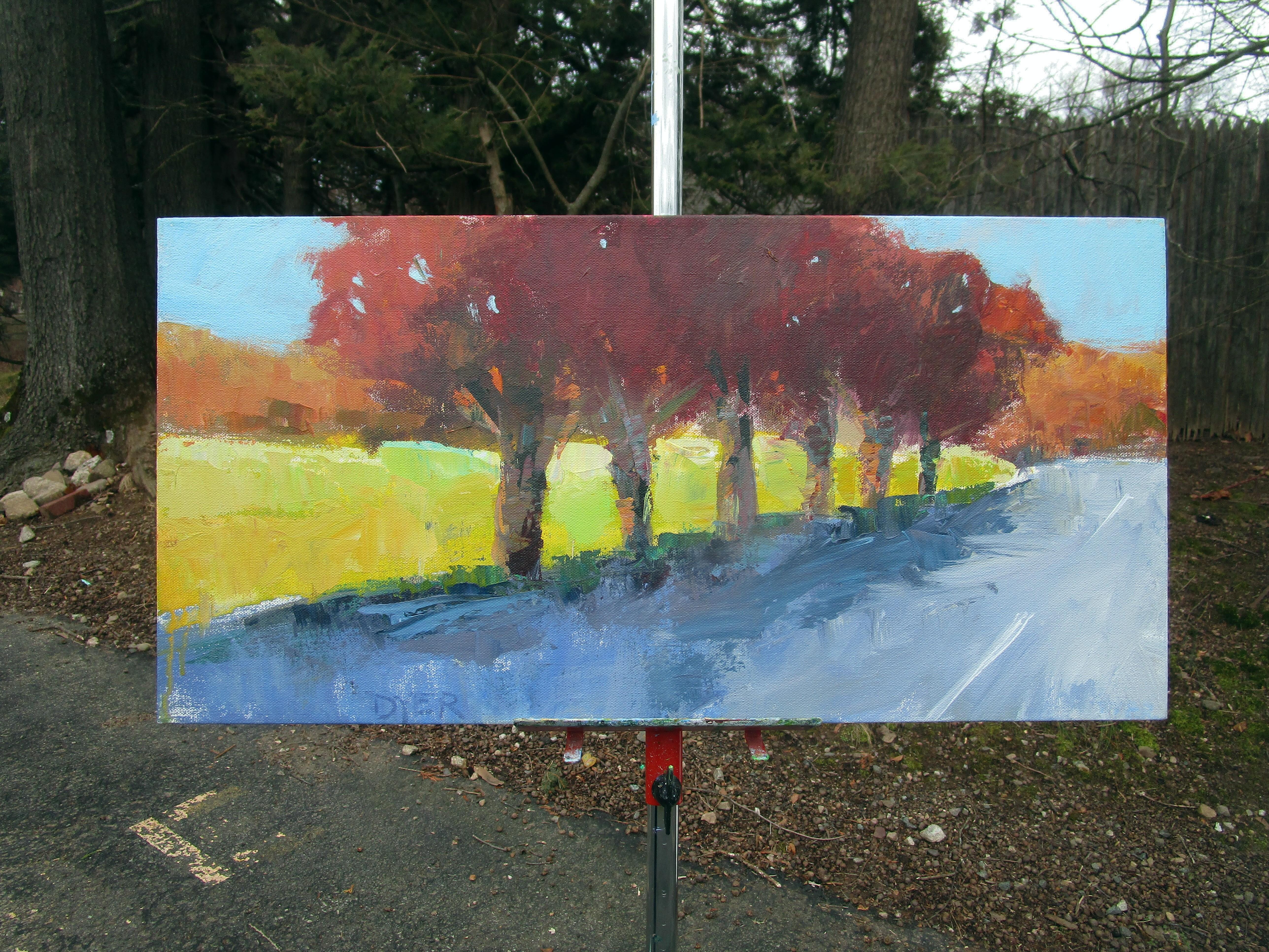 <p>Kommentare des KünstlersDieses Gemälde zeigt eine malerische Ansicht des nördlichen New Jersey.<br> Entlang der Straße werfen die Herbstbäume Schatten auf den Boden, während das sonnenbeschienene Gras die Landschaft wärmt. Die ausdrucksstarken
