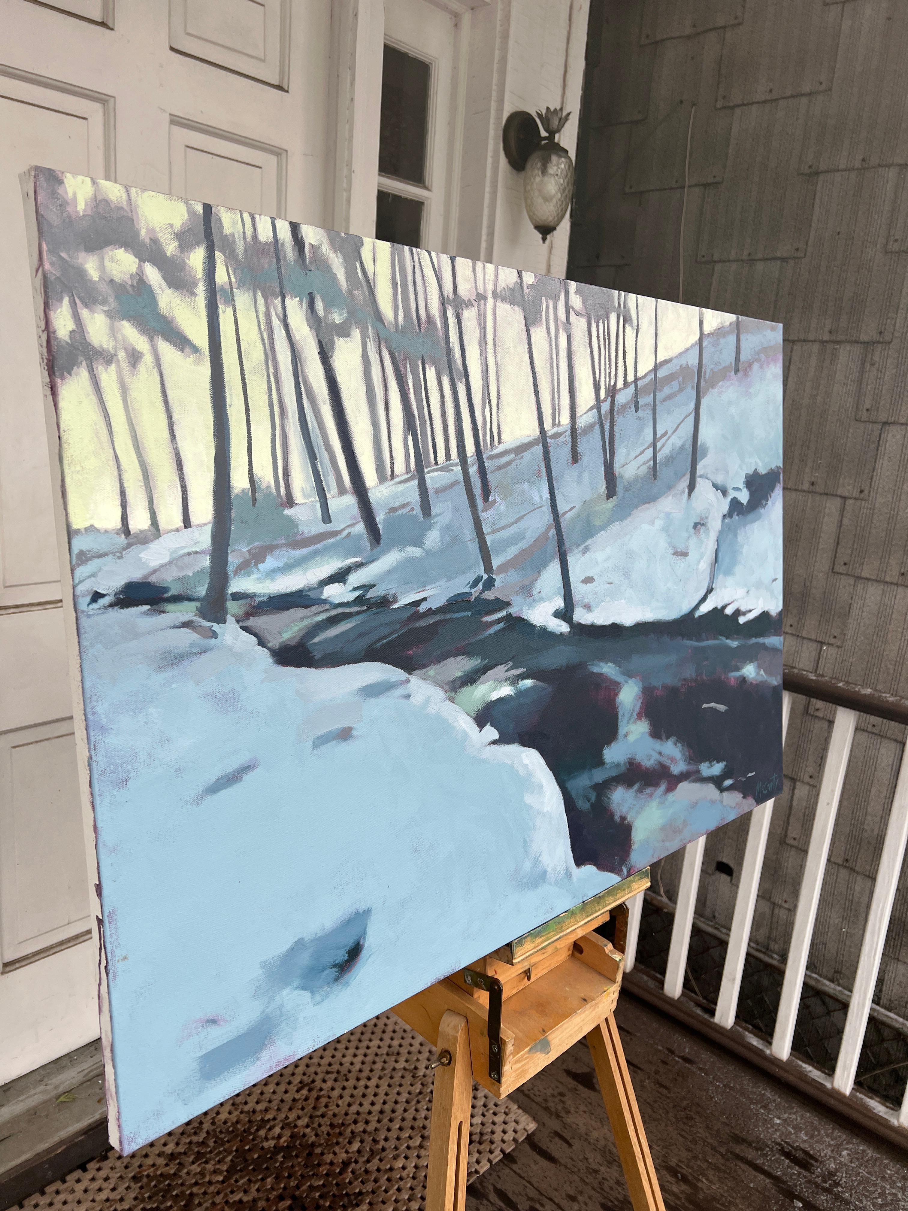 <p>Artist Comments<br>A classic image of winter unfolds in this stark portrayal of a mountain stream. Empty trees stand still along the snow-covered ground, while the water below lies frozen. The scene, though cold and still, emanates a beauty that