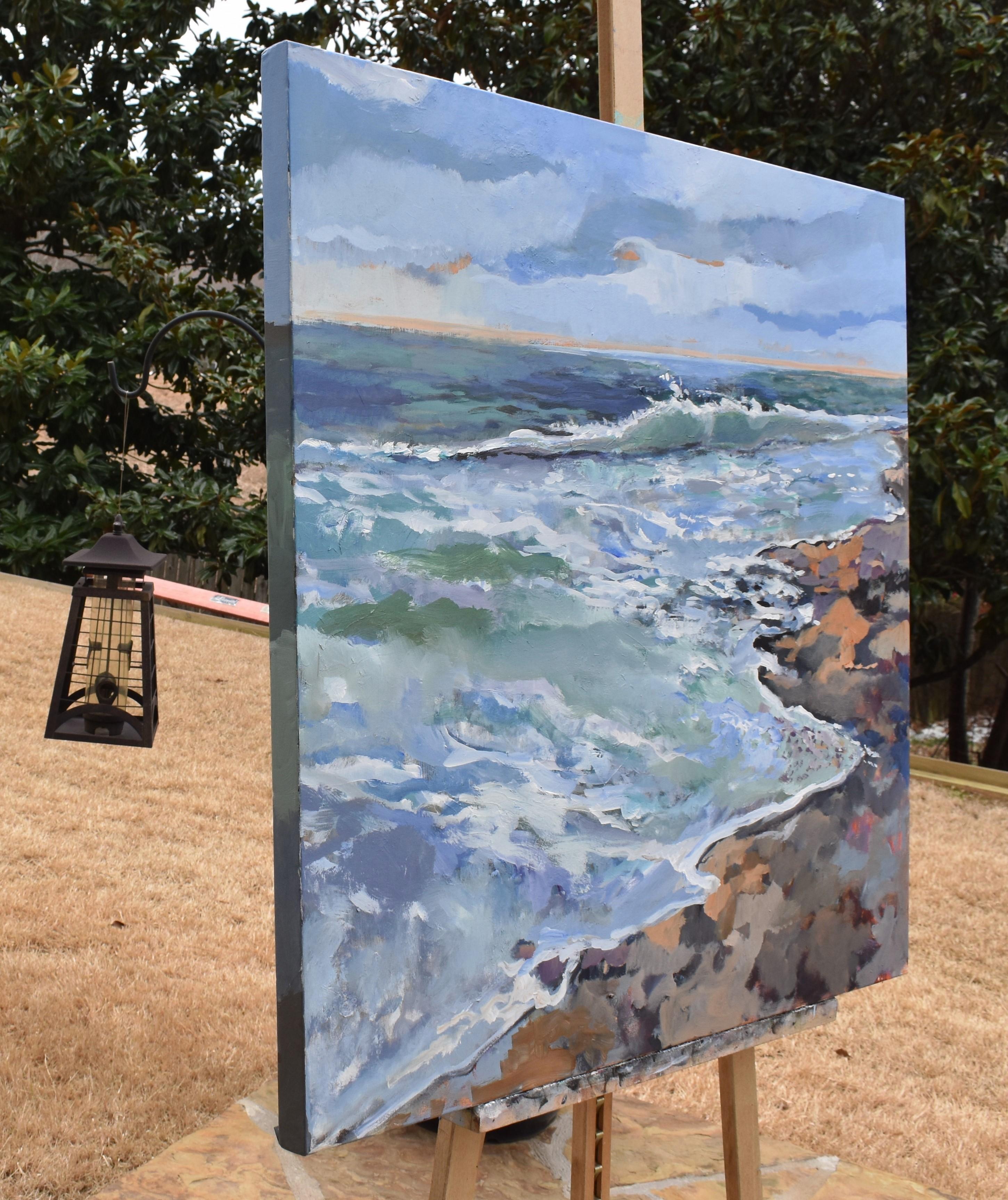 <p>Artist Comments<br>Waves crash onto Blowing Rock Beach, leaving traces of sea foam in their path. The bold brushwork mimics the relentless power and energetic nature of the sea. In awe of the tropical beauty, artist Mary Pratt captures this