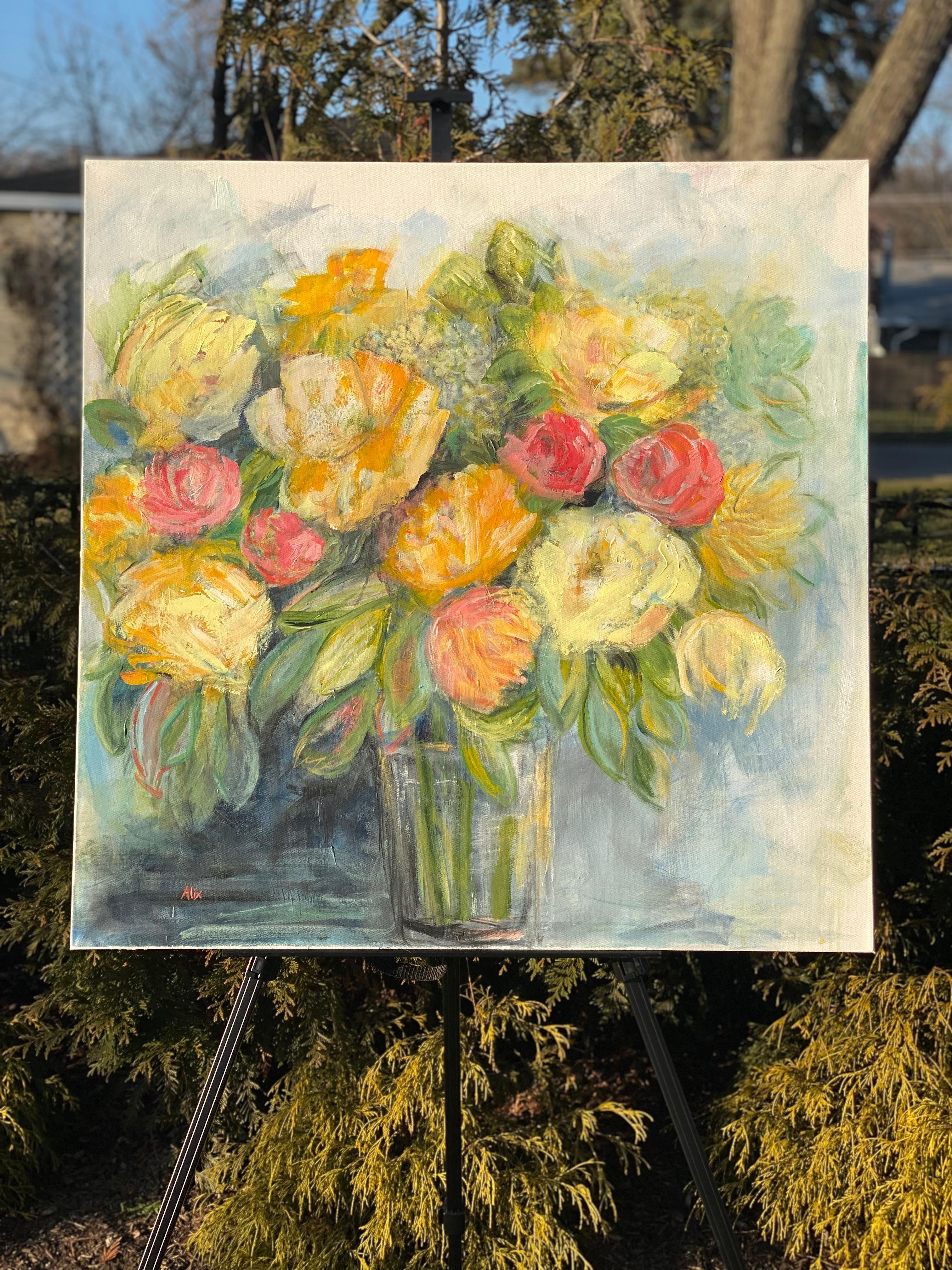 Gelber Blumenstrauß, Originalgemälde (Impressionismus), Painting, von Alix  Palo