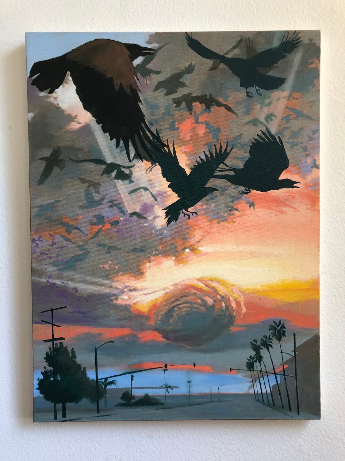 Murder@Sunset, peinture à l'huile - Impressionnisme Painting par Jesse Aldana