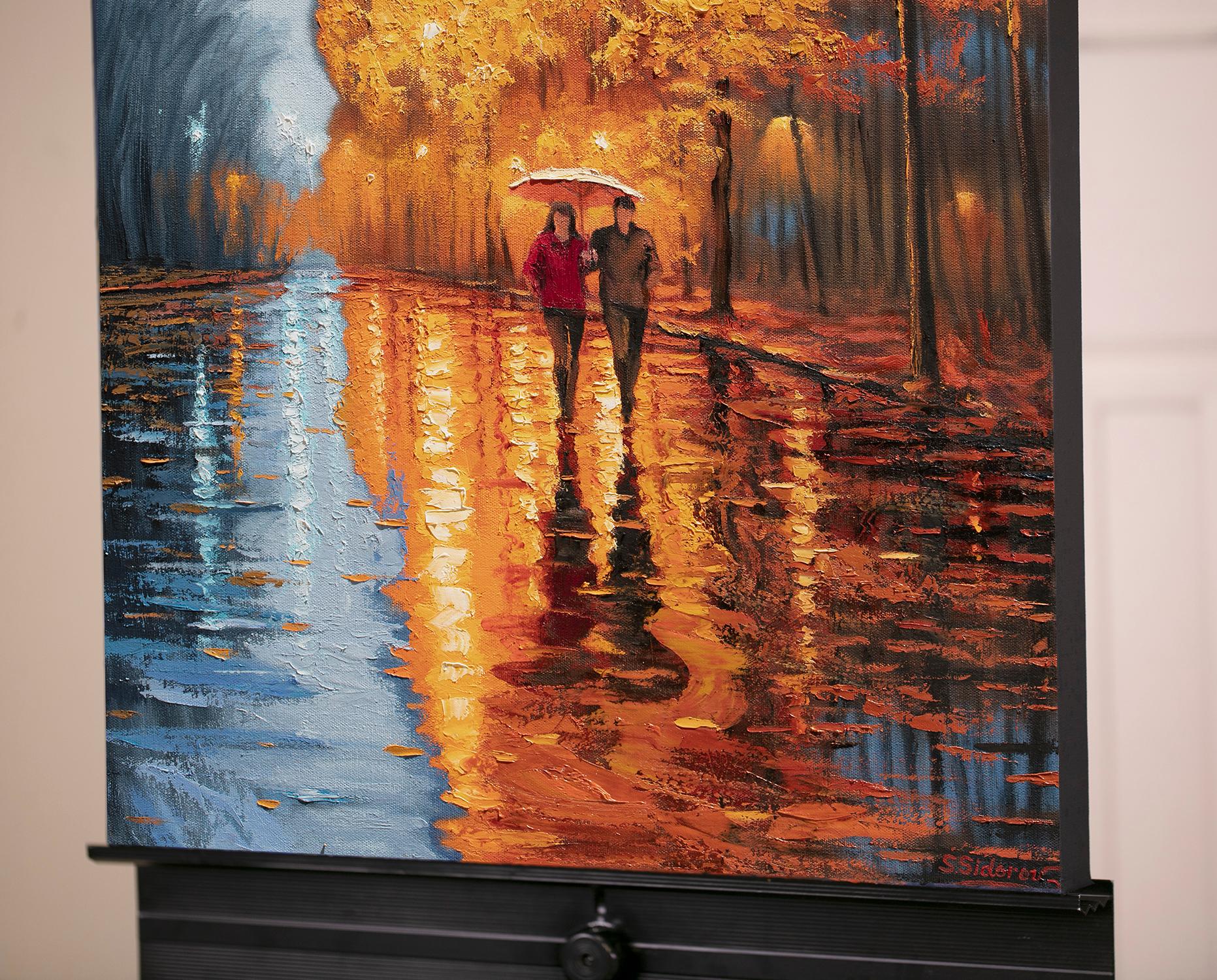 <p>Artist Comments<br>Vibrant hues dance with light and shadow, capturing an intimate stroll of a couple sharing an umbrella beneath autumn's golden canopy. Blending expressionism and impressionism, the artwork captures the fleeting beauty of shared