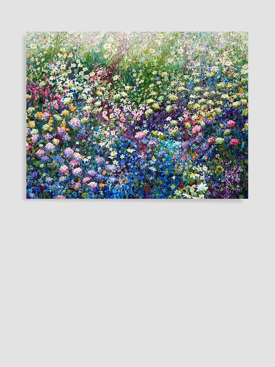 <p>Artist Comments<br>A dreamy flowerbed dances with the gentle breeze and the tunes of California songbirds. It showcases a blend of cool and calming colors adorned with hints of gold. The beauty of this impressionist painting could inspire a