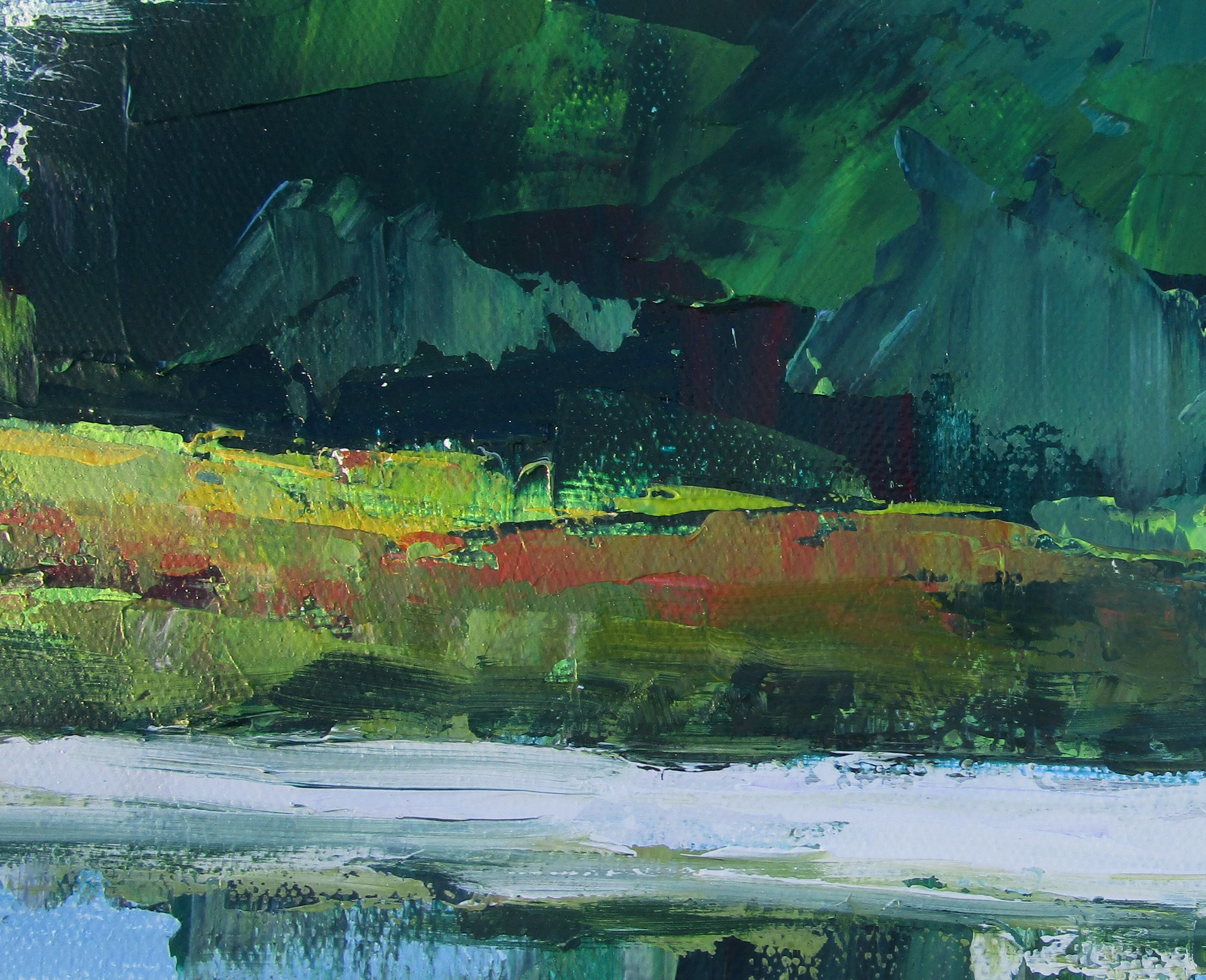 <p>Kommentare des KünstlersMit beruhigenden Blau- und Grüntönen entfaltet sich eine ruhige Szene in einem Sumpfgebiet an einem sonnigen Tag.<br> Im Wasser spiegeln sich der helle Himmel und die vorbeiziehenden Wolken. Die mit Pinsel und Spachtel