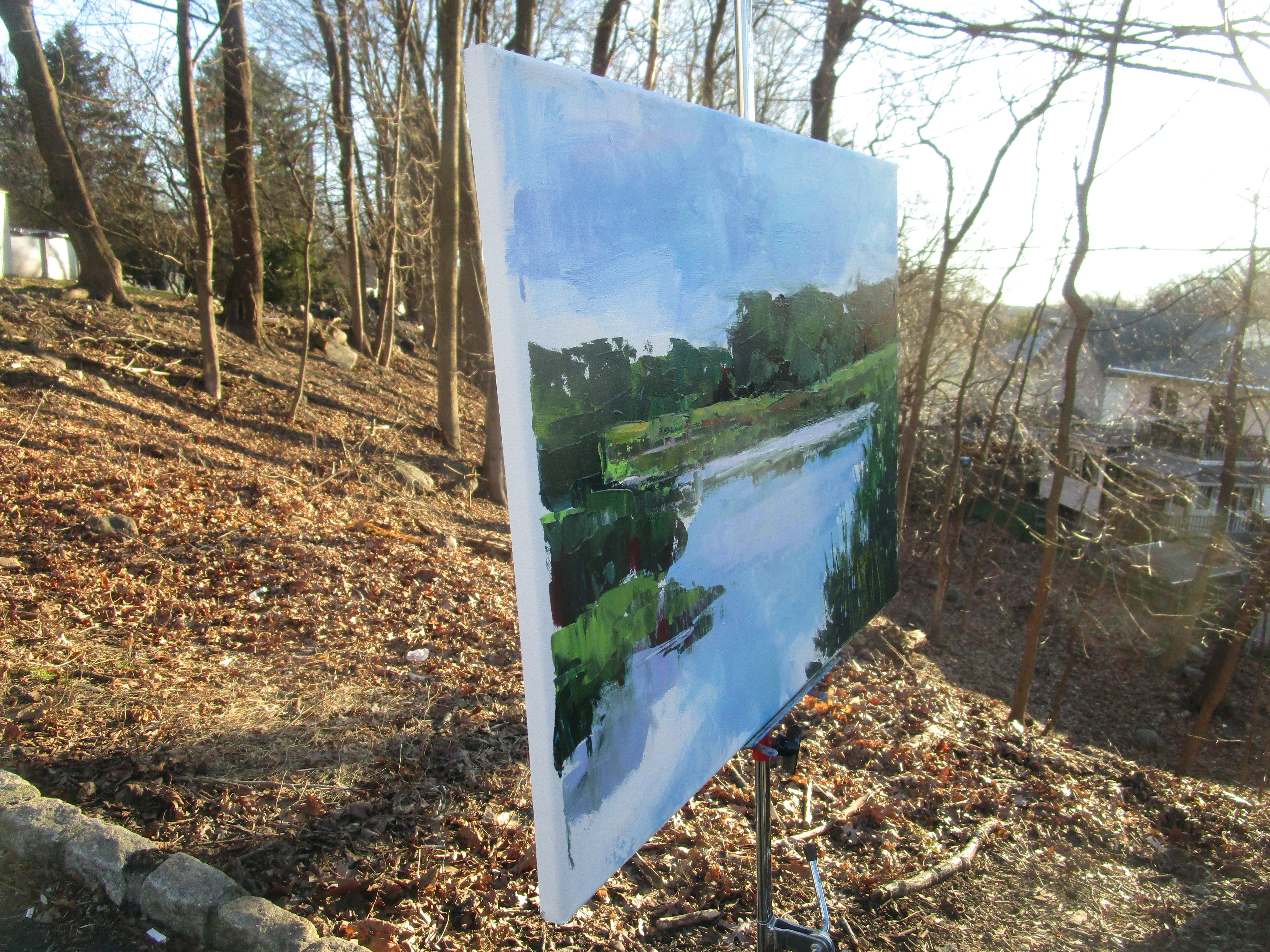 Marsh on a Sunny Day, Original Painting - Blue Landscape Painting by Janet Dyer