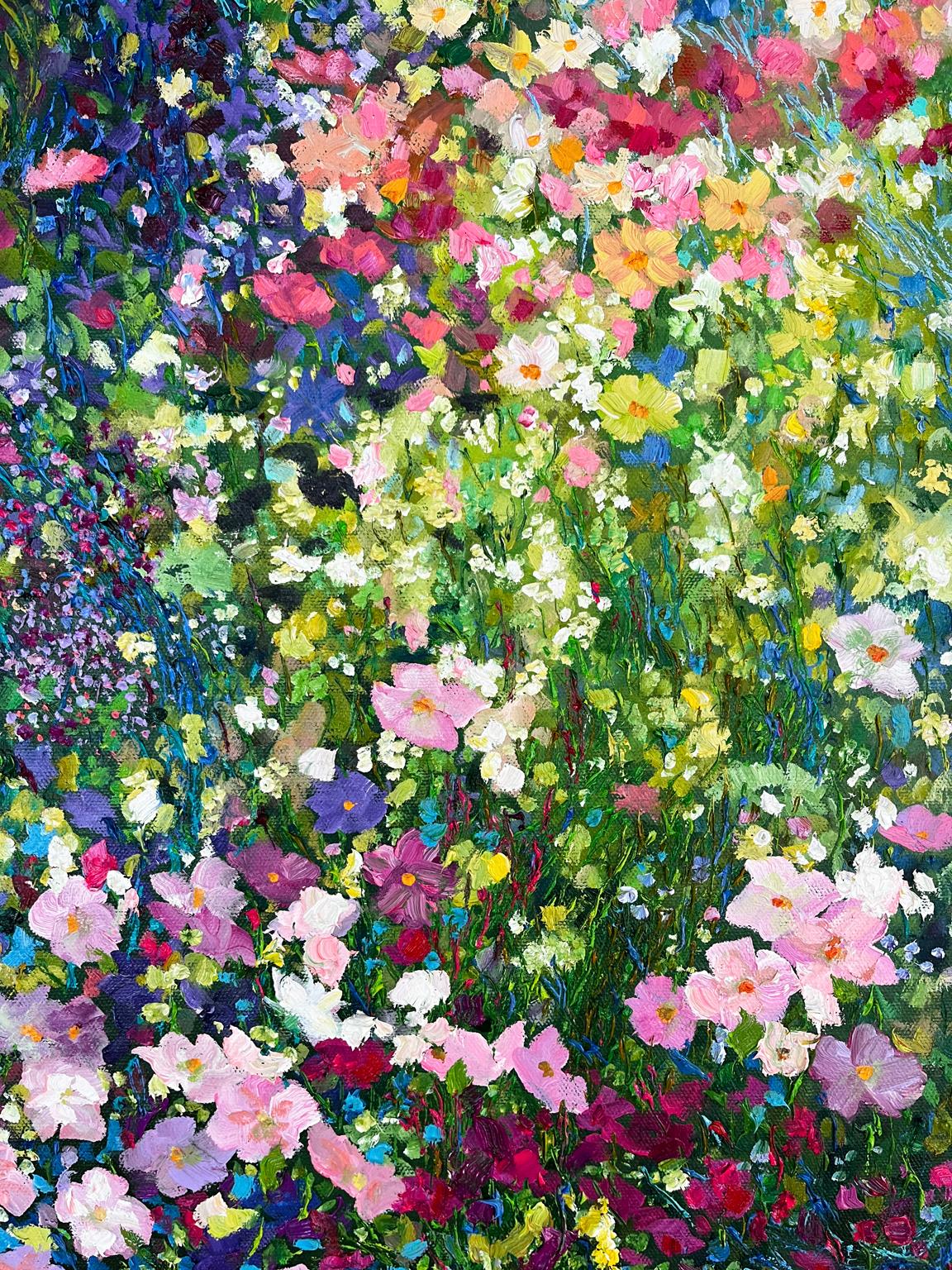 <p>Kommentare des Künstlers<br>Im Herzen von Paris liegt ein abgelegener Garten, in dem die Morgensonne brennt. Leuchtendes Blau, Grün und Violett mischen sich mit einem spontanen Ausbruch von magentafarbenen und rosa Wildblumen. Dicke, wirbelnde