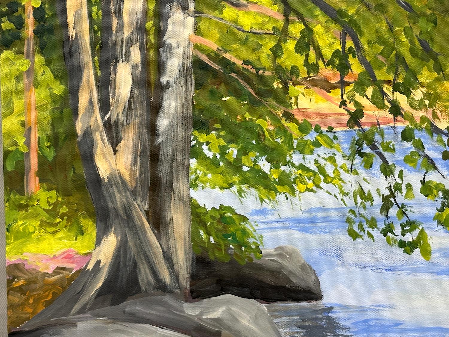 <p>Kommentare des Künstlers<br>In der malerischen Schönheit des Ontonagon River, Paulding, Michigan, entfaltet sich eine ruhige Szene. Die Sonne taucht die Felsen und Bäume in den vollen Glanz des Sommers, während zarte Pinselstriche die sich