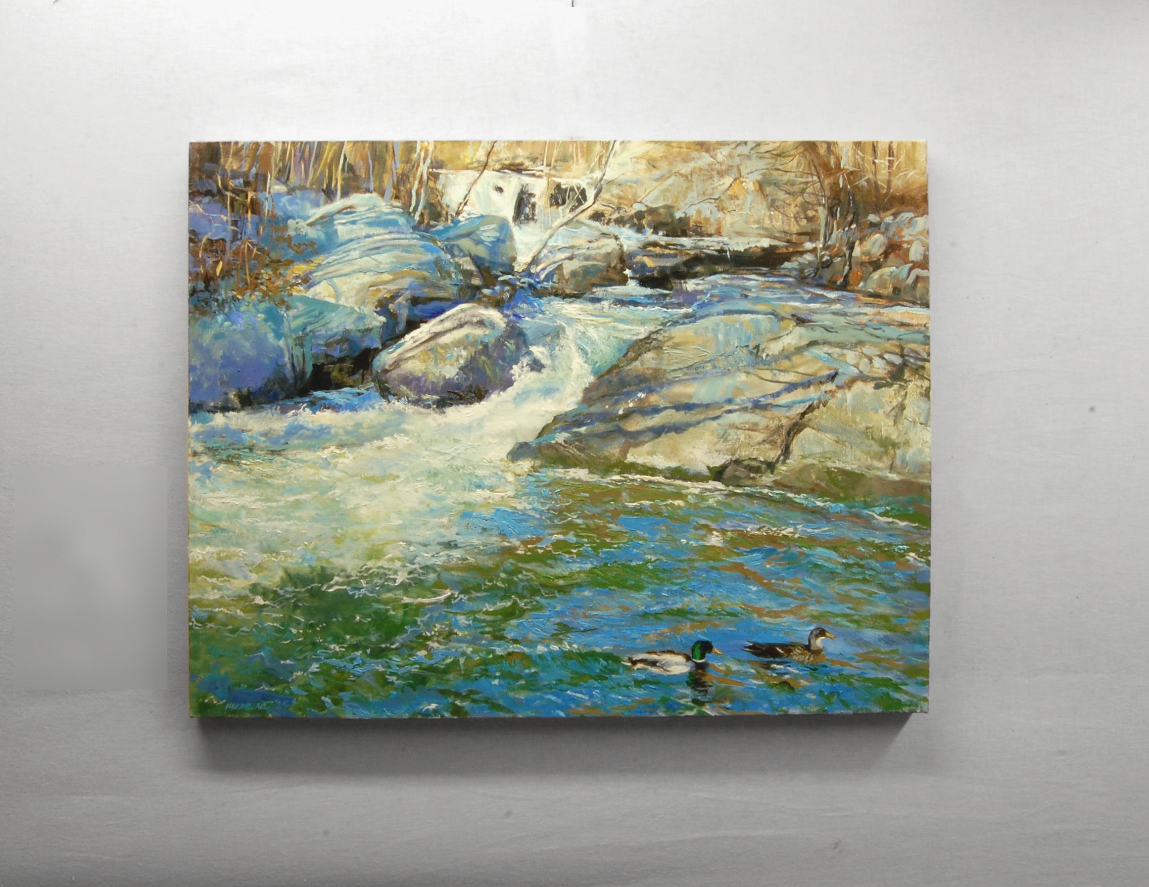 <p>Artist Comments<br>This painting depicts the Rockaway River in Boonton, New Jersey, on a mid-winter day. It shows several cascades where the river narrows into a gorge along its meandering route through northern New Jersey. Its vigorous