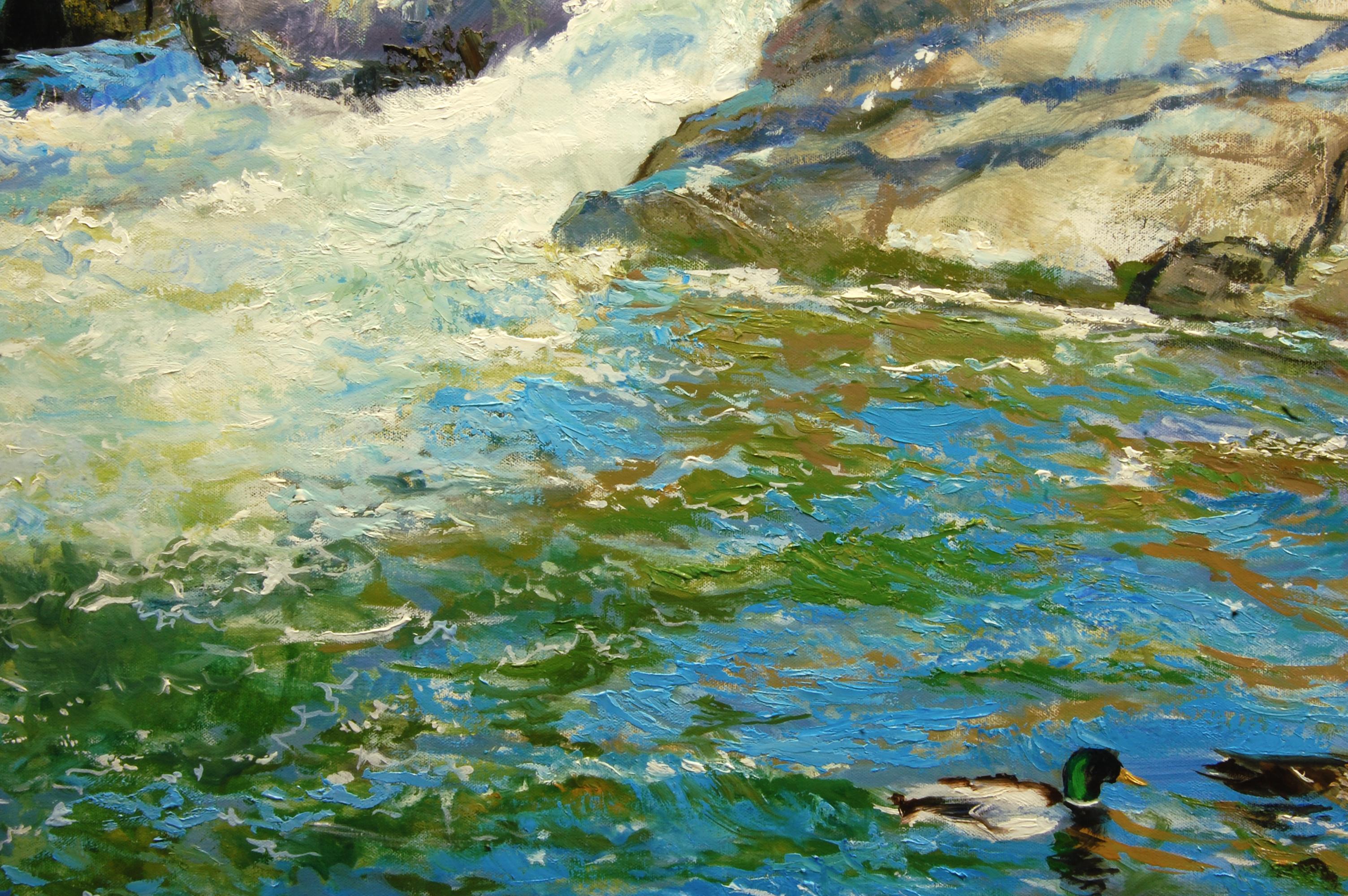 Ducks near the Chute in Boonton, Oil Painting For Sale 1
