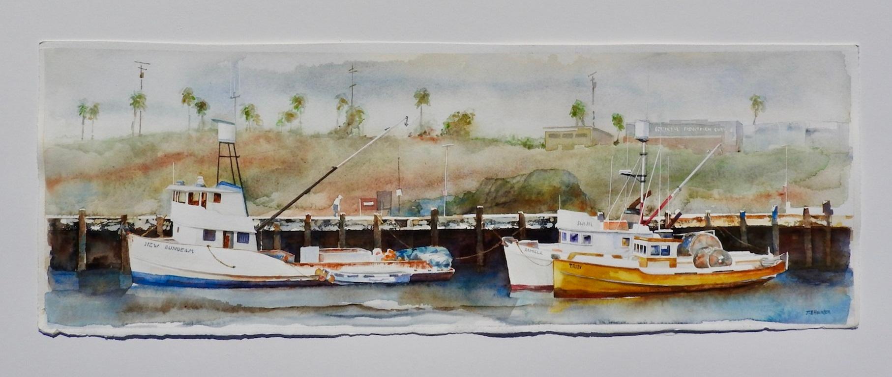 <p>Kommentare des Künstlers<br>Die Fischerboote in San Pedro sind reich an historischen Farben. Sie werden von Generation zu Generation weitergegeben. Das Gemälde lenkt die Aufmerksamkeit auf den Vordergrund und gibt gleichzeitig den Blick auf die