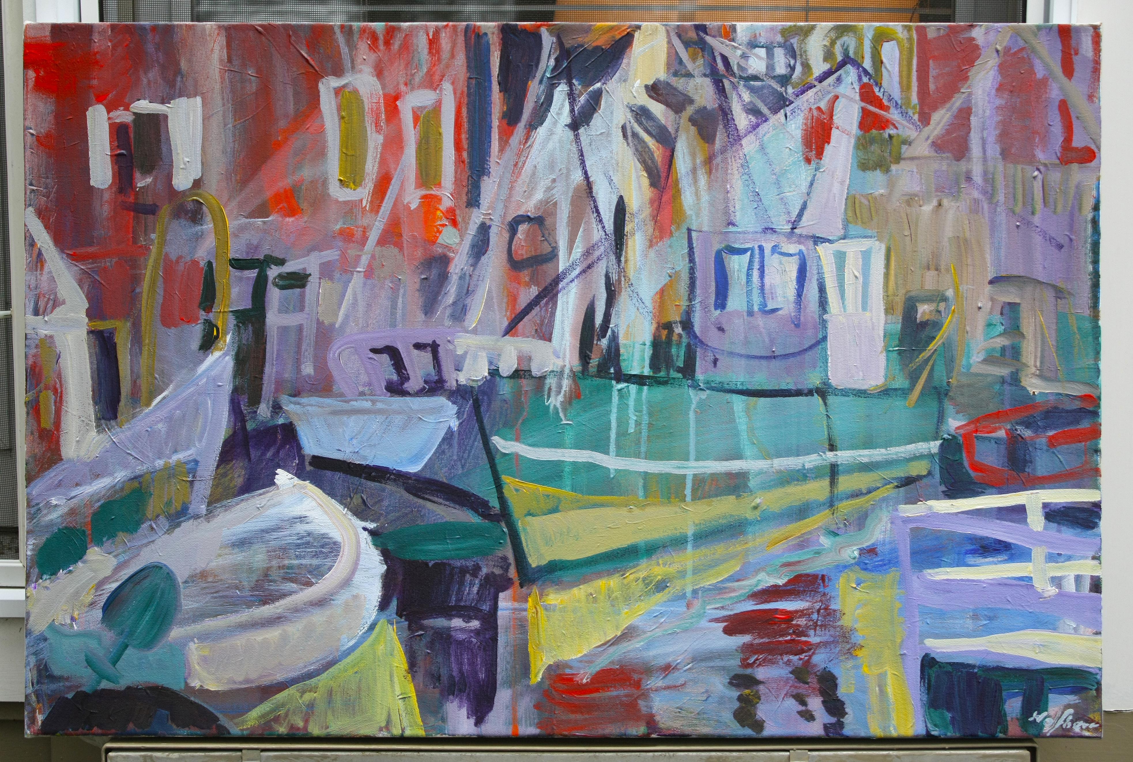 Study of Workboats, Original Painting For Sale 1