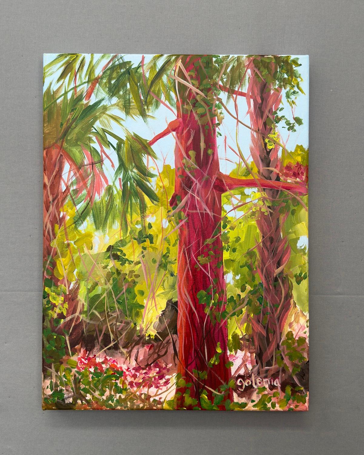 <p>Artist Comments<br>Vibrant tropical scenes greet hikers at every turn in the Florida hiking preserves. Under the summer sun, tall and majestic longleaf pines provide ample shade along the trails. Twigs, leaves, and branches intertwine, reflecting
