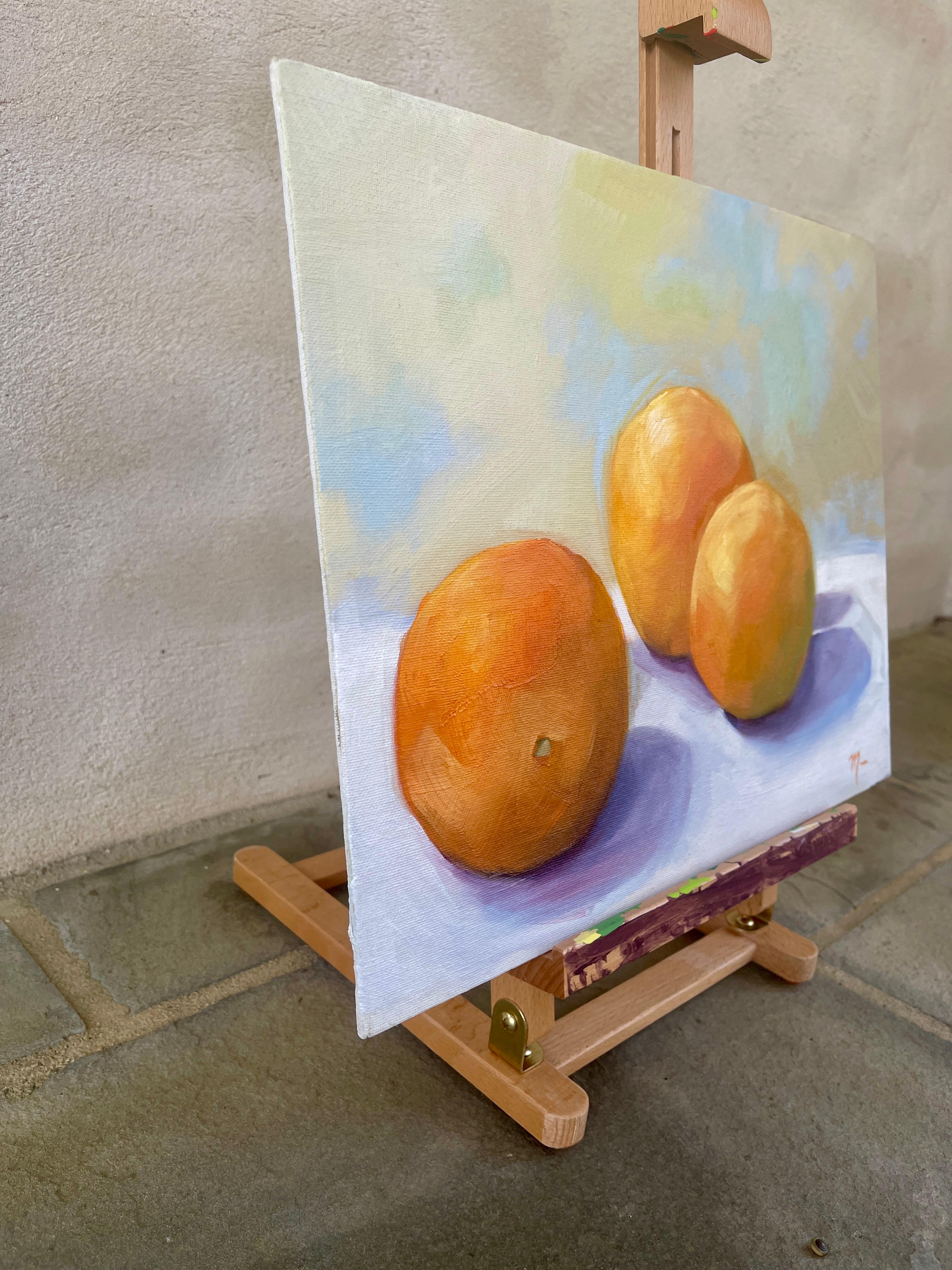 Three Navel Oranges, Oil Painting - Impressionist Art by Malia Pettit