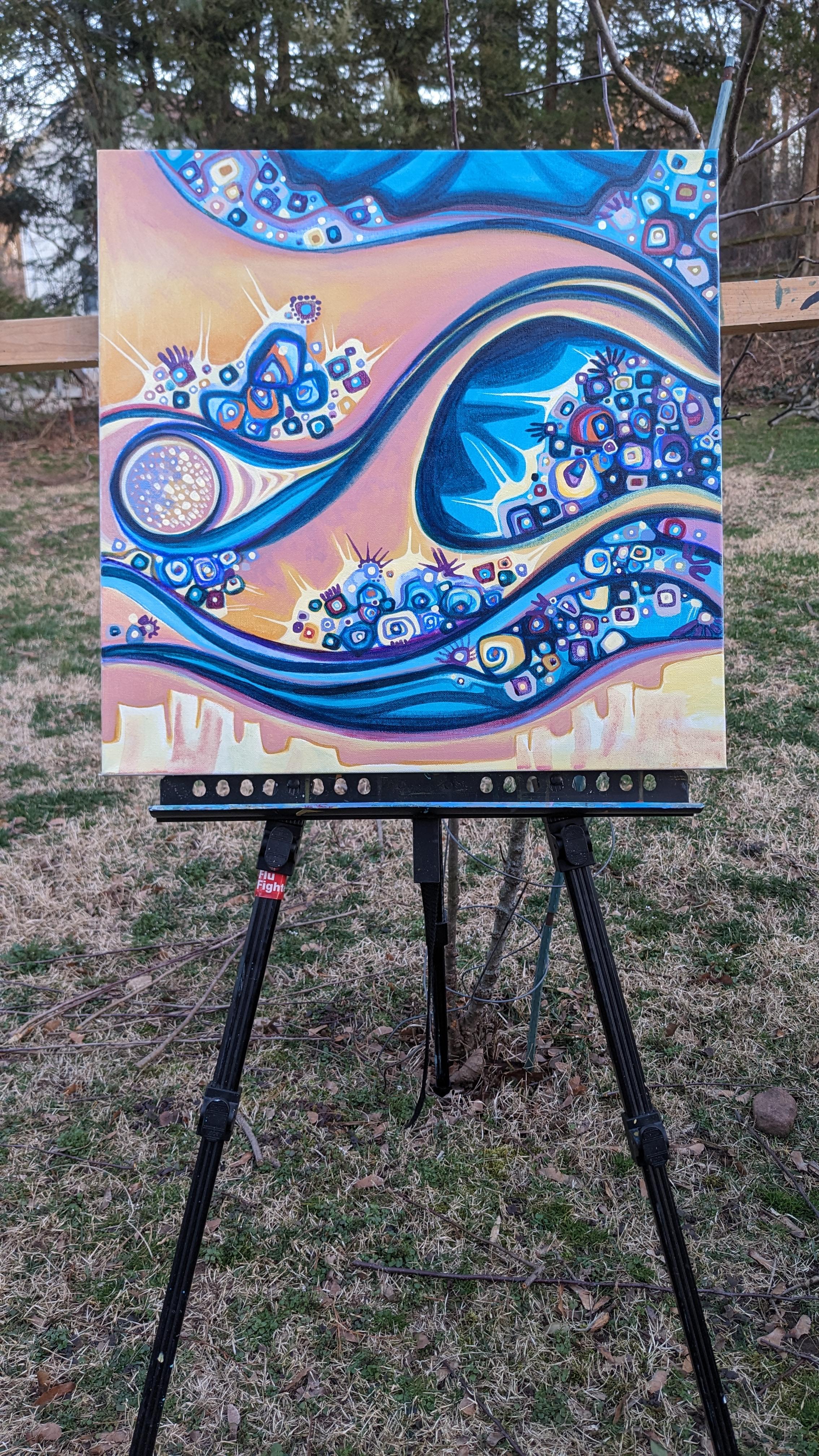 <p>Artist Comments<br>The artwork portrays an abstract depiction of the moon emerging in the sky. It invites exploration of artistic interpretations of a cosmic landscape. Captivated by the images from the James Webb Telescope, artist Diana Elena