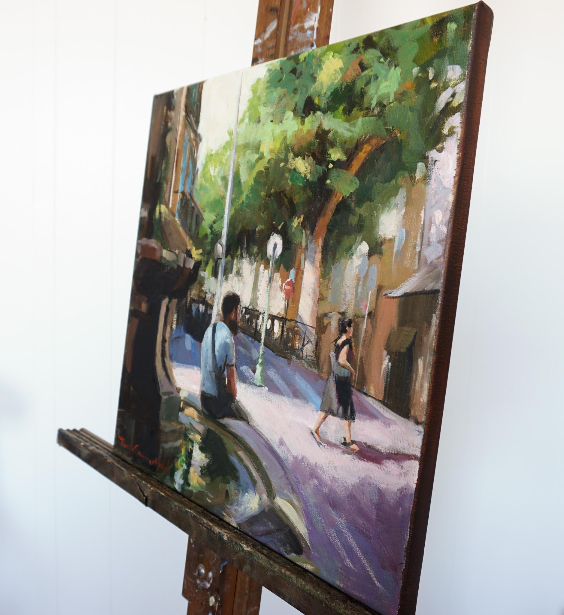 People Watching in Aix en Provence, Oil Painting - Impressionist Art by Jonelle Summerfield