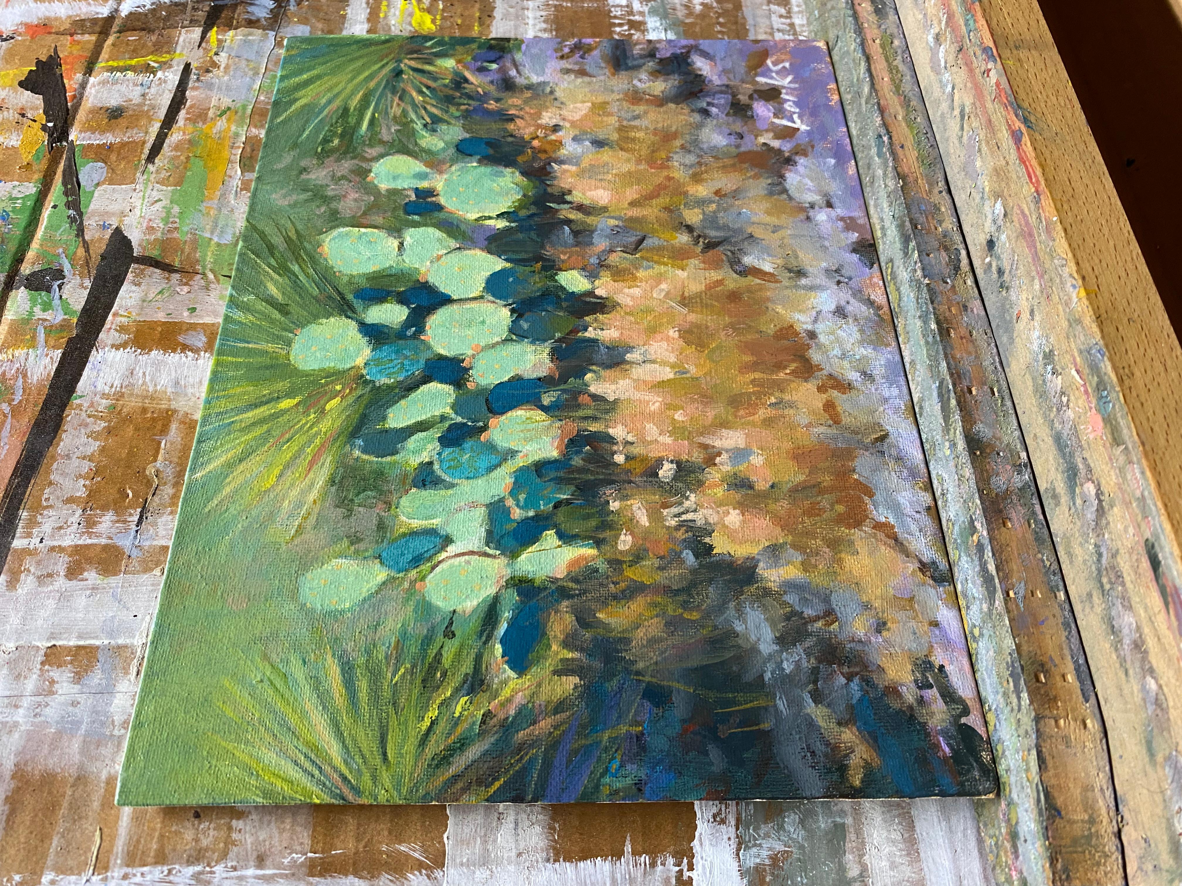 Sunlit Cactus, Original Painting - Impressionist Art by David Forks
