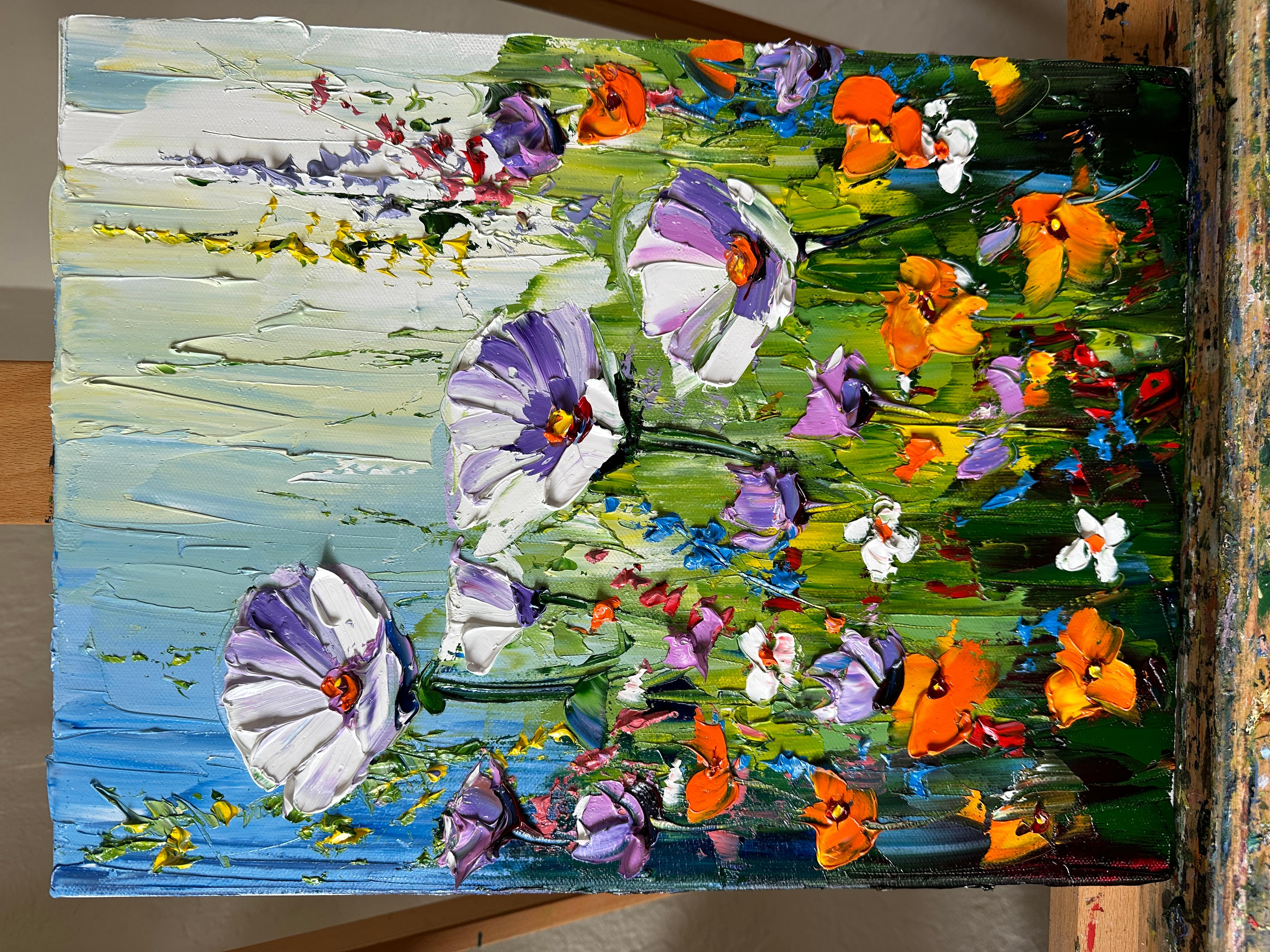 <p>Artist Comments<br>Wildflowers bloom and display their fullest beauty in springtime, with their colorful petals capturing the light. The poppies in the foreground dominate the scene with their charm. Painted entirely with a palette knife, the
